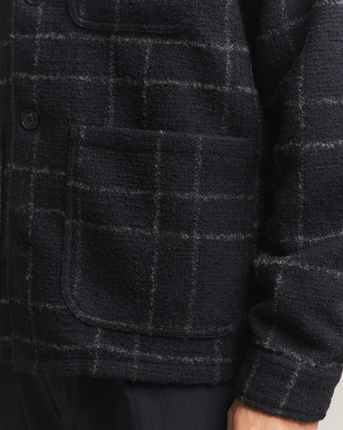 Mies | Kauluspaidat | A Day's March | Algot Wool Checked Overshirt Navy