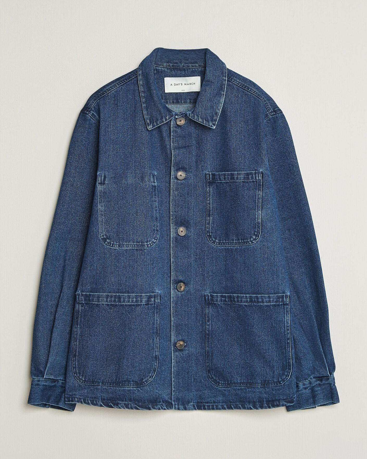 Mies | Kauluspaidat | A Day's March | Algot Denim Overshirt Dark Blue Wash
