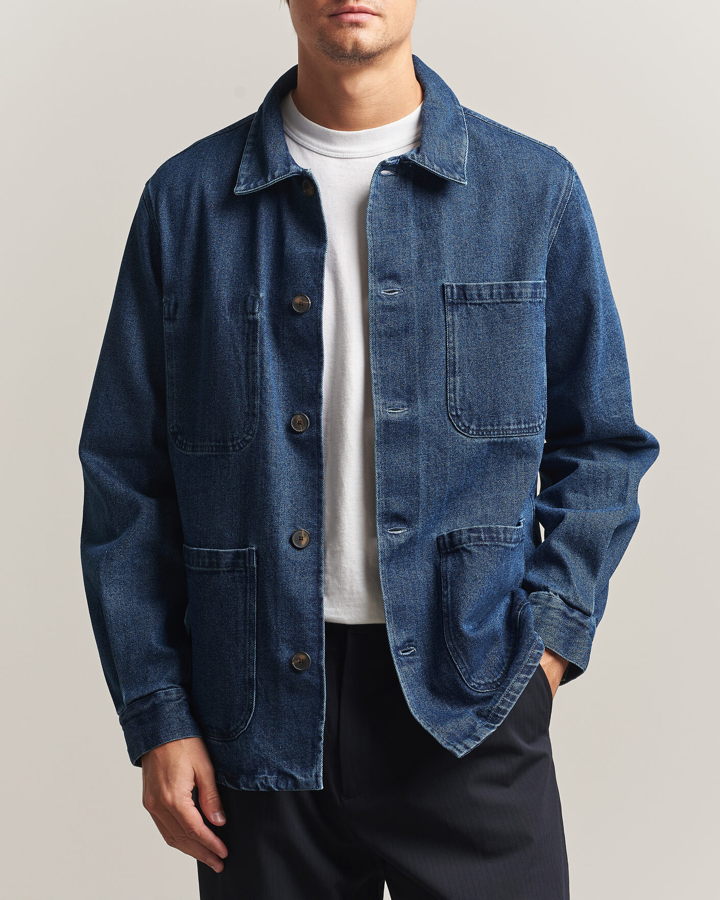 Mies | Kauluspaidat | A Day's March | Algot Denim Overshirt Dark Blue Wash