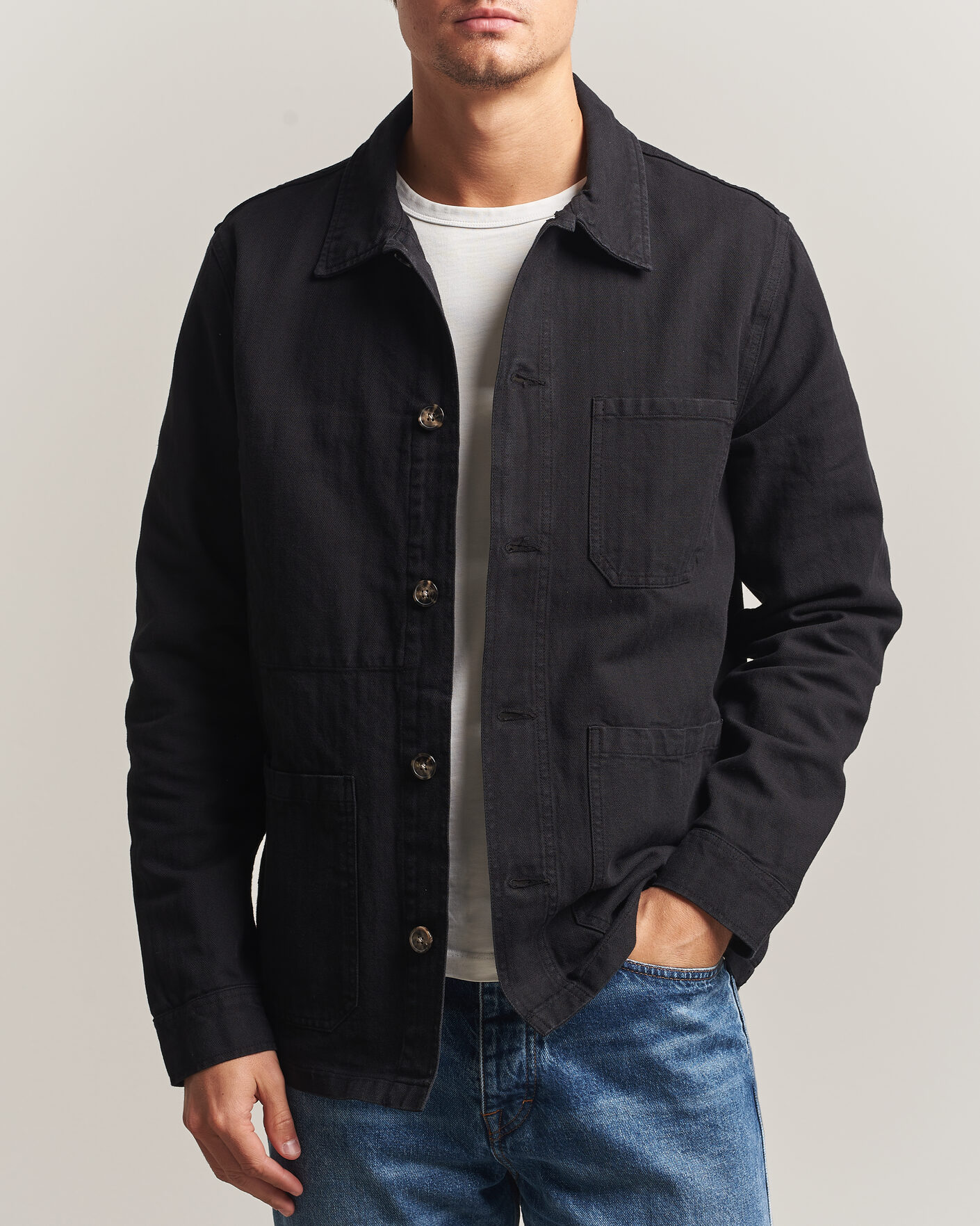Mies | Kauluspaidat | A Day's March | Original Herringbone Overshirt Black