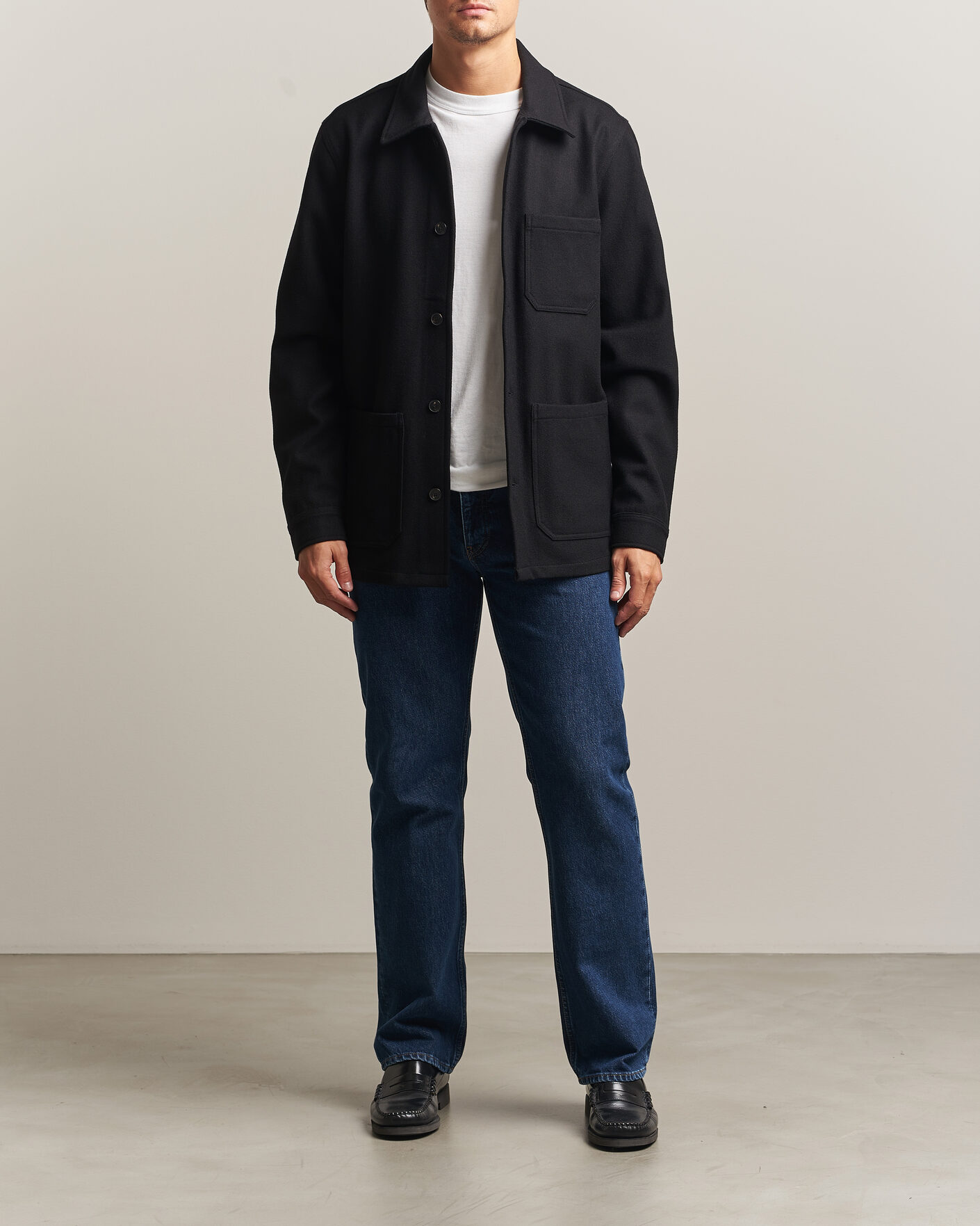 Mies | Kauluspaidat | A Day's March | Original Wool Overshirt Black