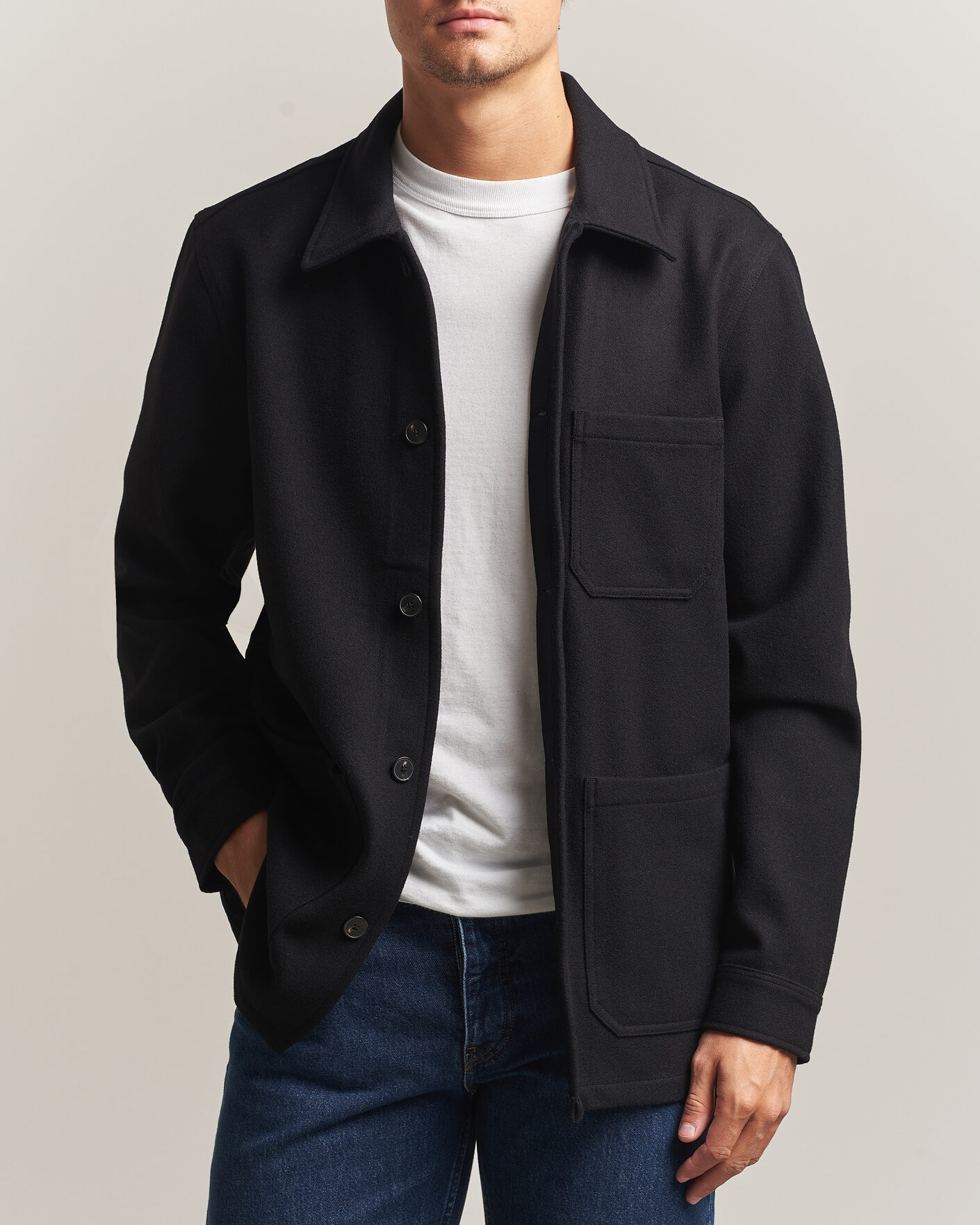 Mies | Kauluspaidat | A Day's March | Original Wool Overshirt Black