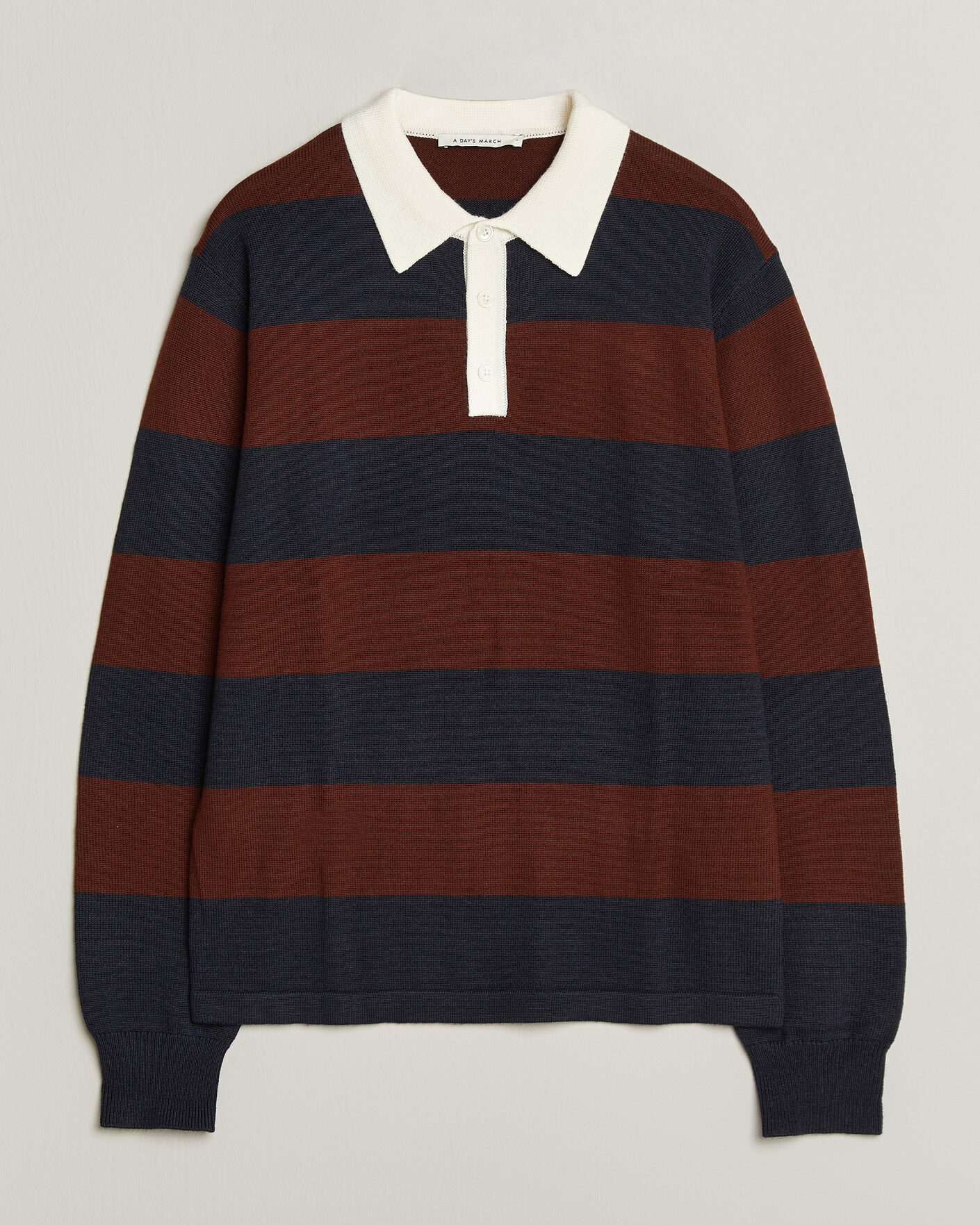 Mies | Puserot | A Day's March | Kenny Striped Merino Rugby Sweater Rust/Navy