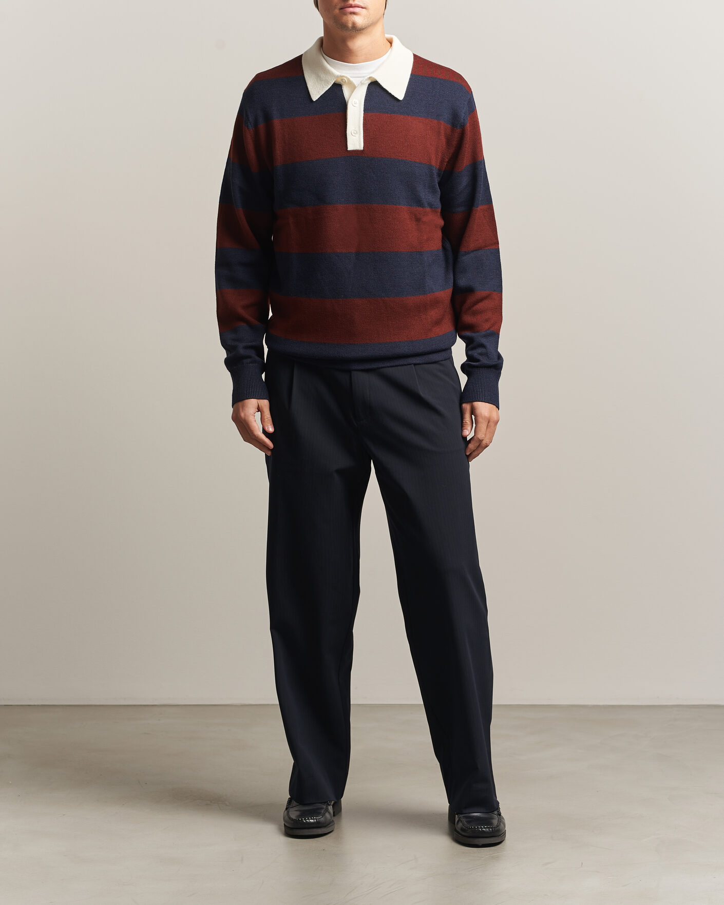 Mies | Puserot | A Day's March | Kenny Striped Merino Rugby Sweater Rust/Navy