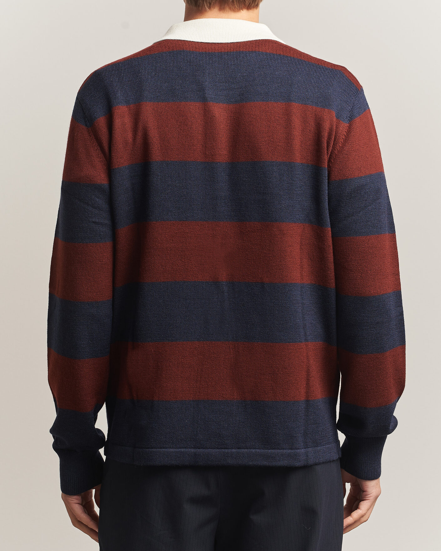Mies | Puserot | A Day's March | Kenny Striped Merino Rugby Sweater Rust/Navy