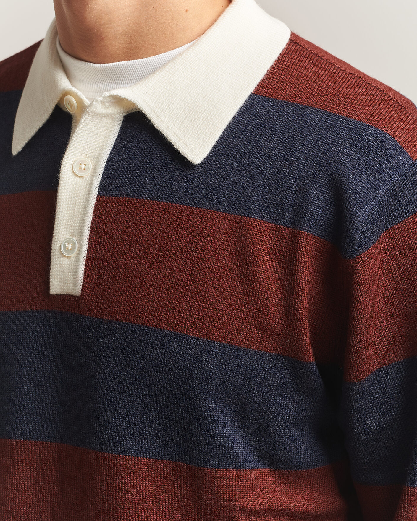 Mies | Puserot | A Day's March | Kenny Striped Merino Rugby Sweater Rust/Navy