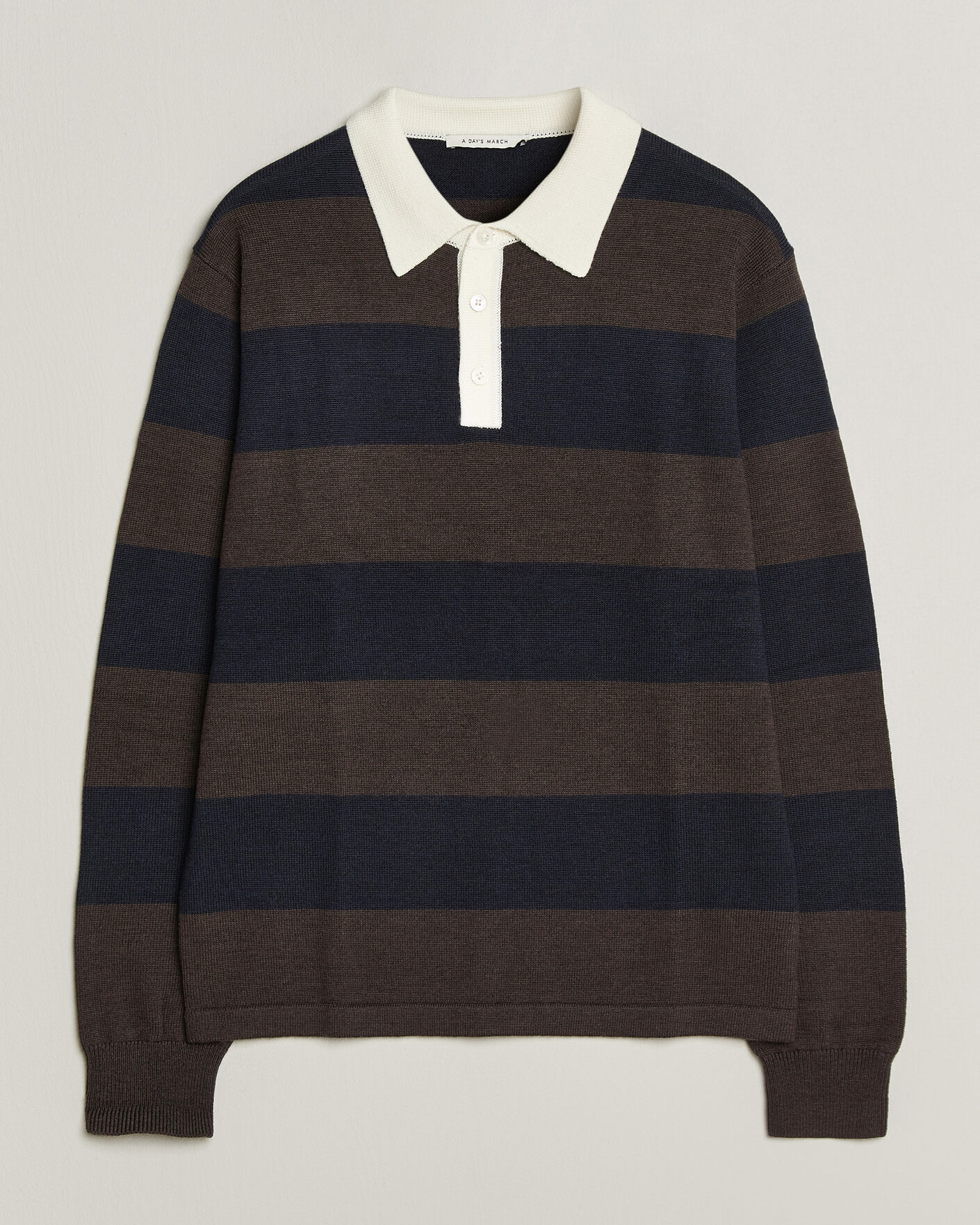 Mies | Puserot | A Day's March | Kenny Striped Merino Rugby Sweater Brown/Navy
