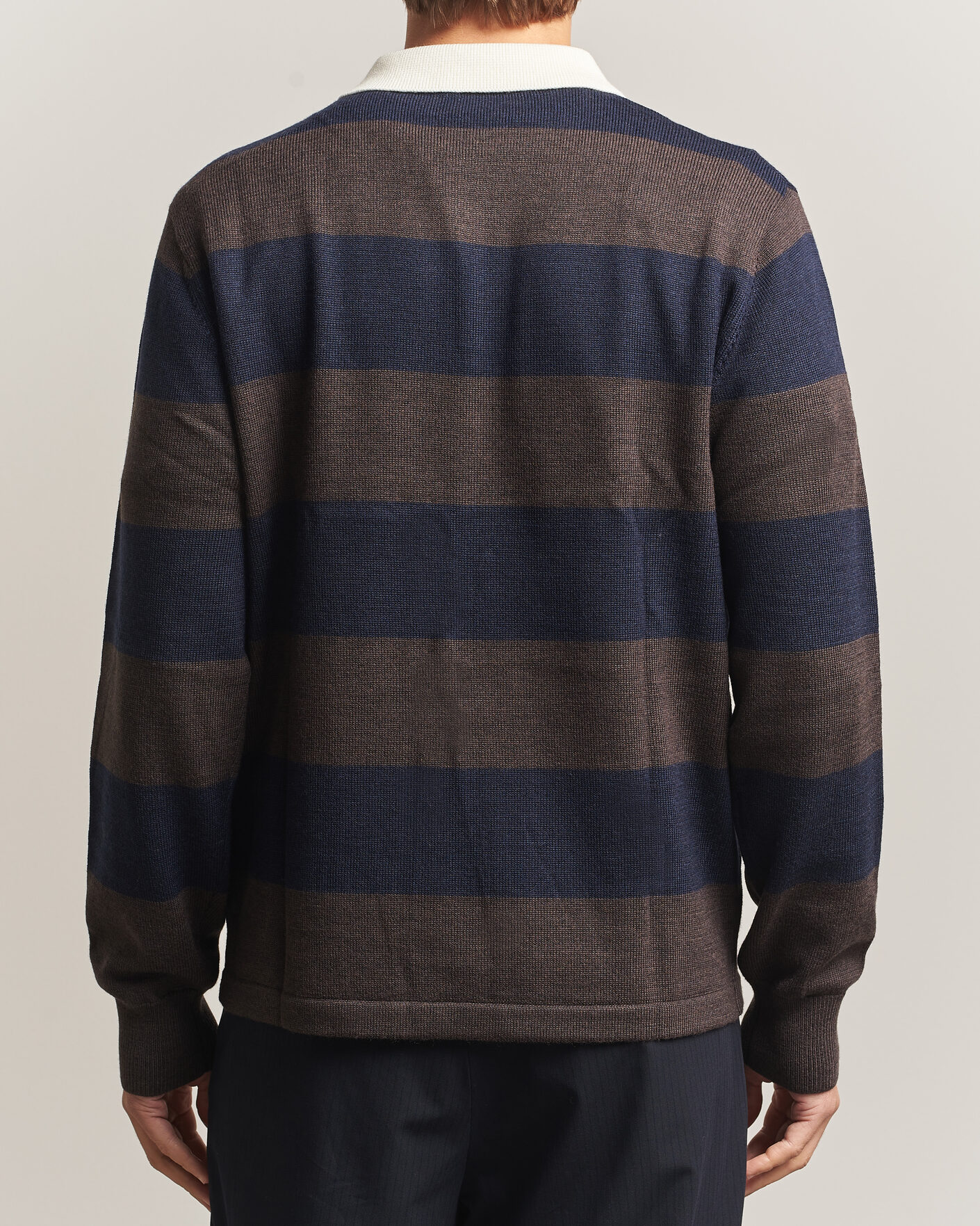 Mies | Puserot | A Day's March | Kenny Striped Merino Rugby Sweater Brown/Navy