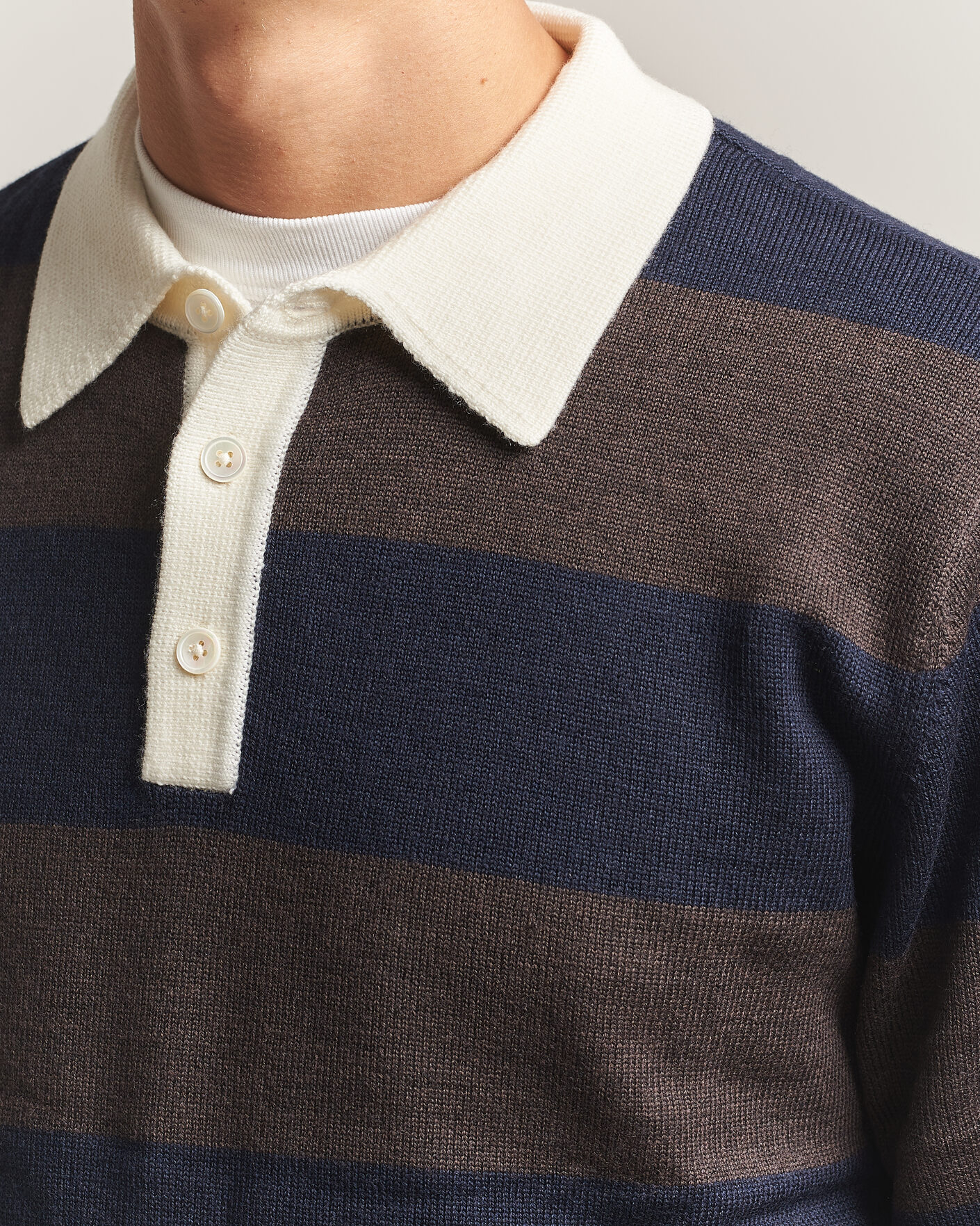 Mies | Puserot | A Day's March | Kenny Striped Merino Rugby Sweater Brown/Navy