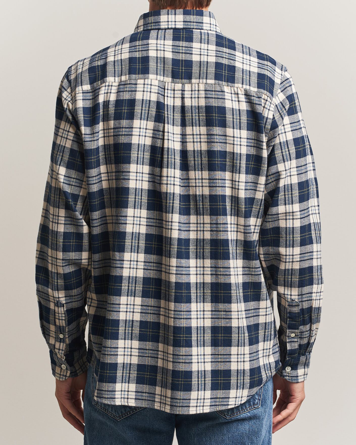 Mies | Kauluspaidat | A Day's March | Classic Checked Flannel Shirt Navy/White