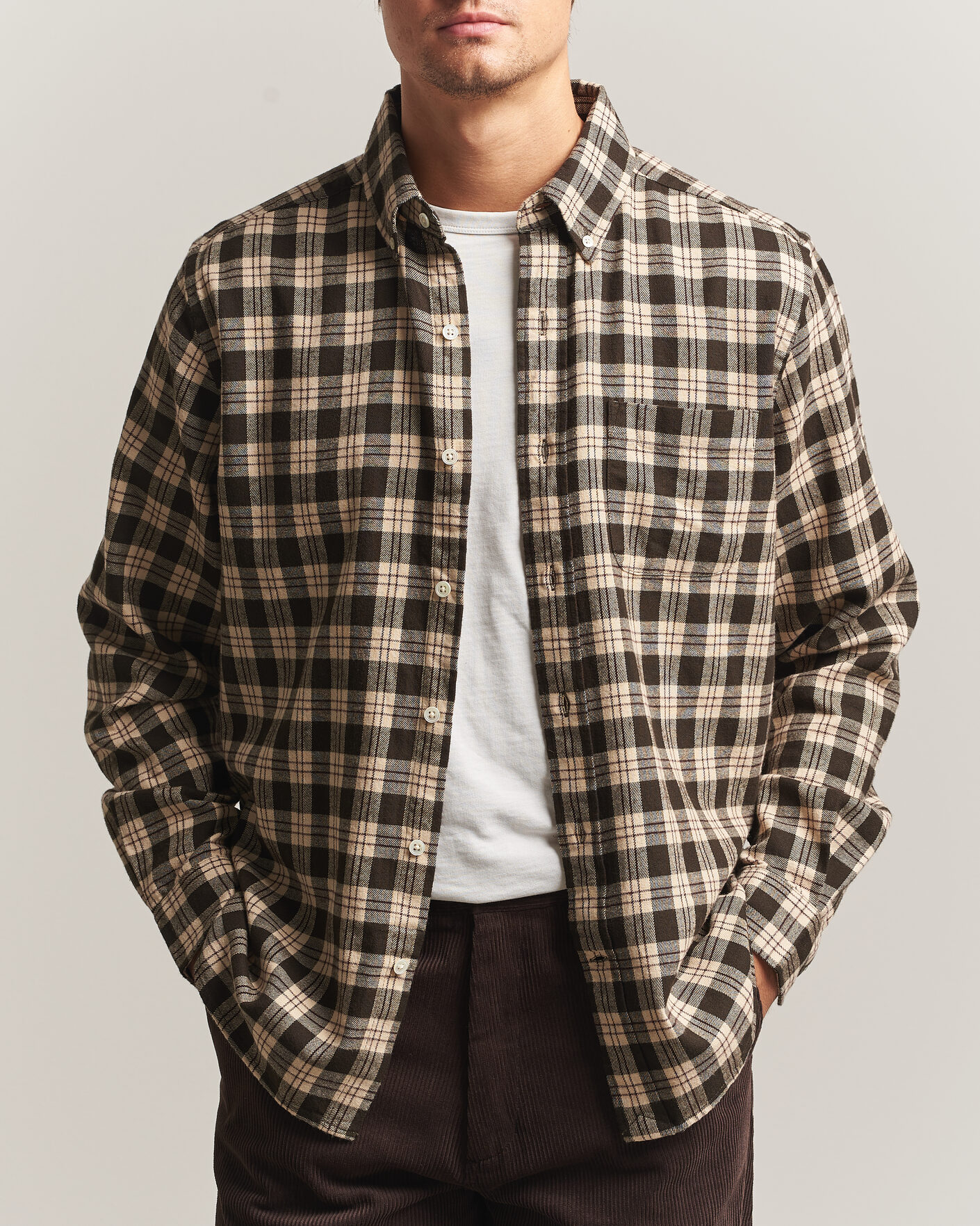 Mies | Kauluspaidat | A Day's March | Classic Checked Flannel Shirt Brown/Sand