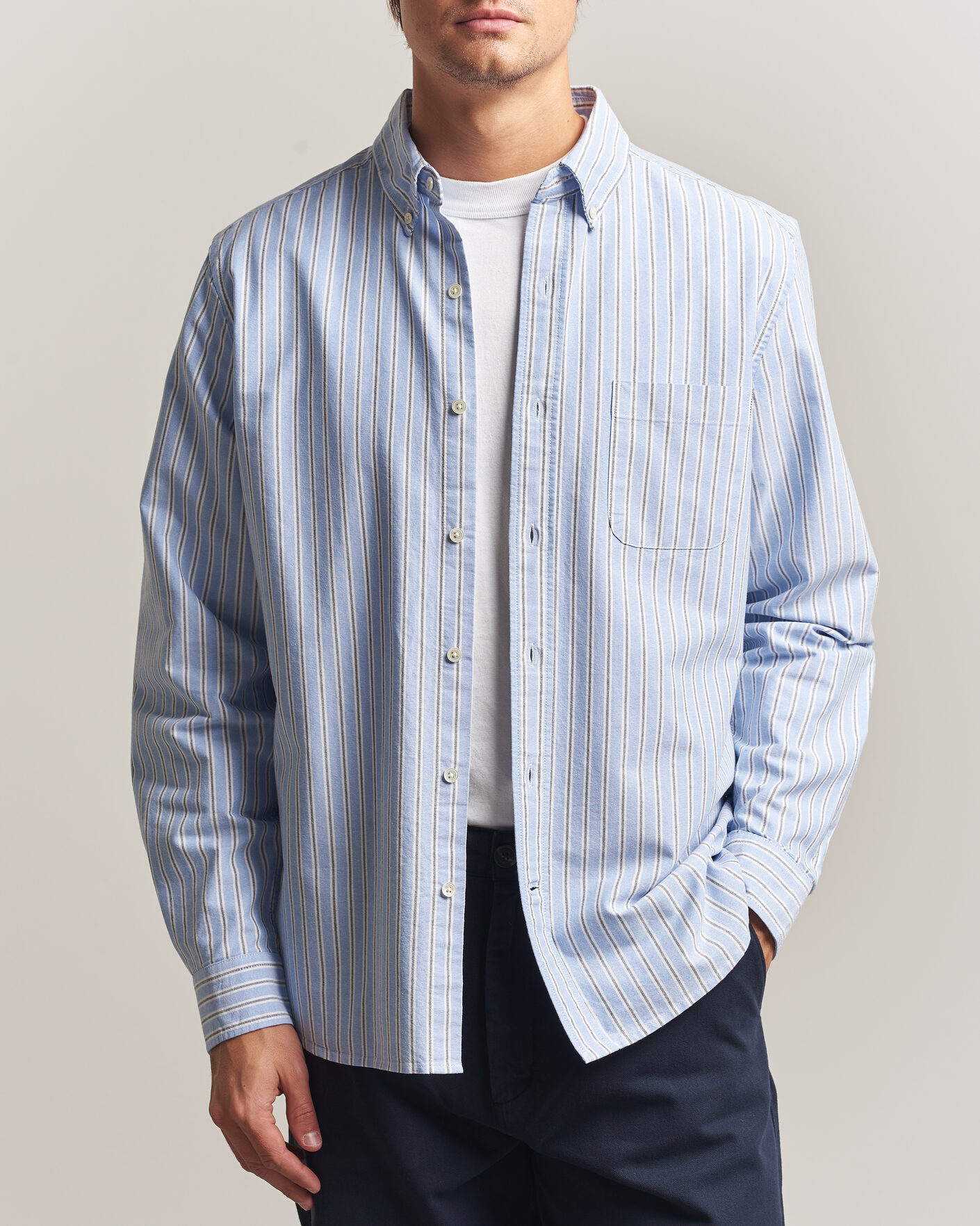 Mies | Kauluspaidat | A Day's March | Classic Flag Striped Oxford Shirt White/Blue/Black