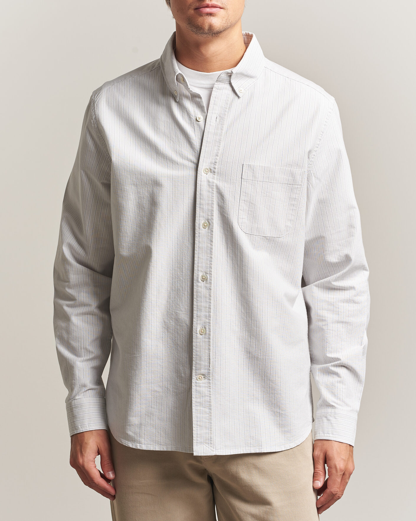Mies | Kauluspaidat | A Day's March | Classic Flag Striped Oxford Shirt Grey/White