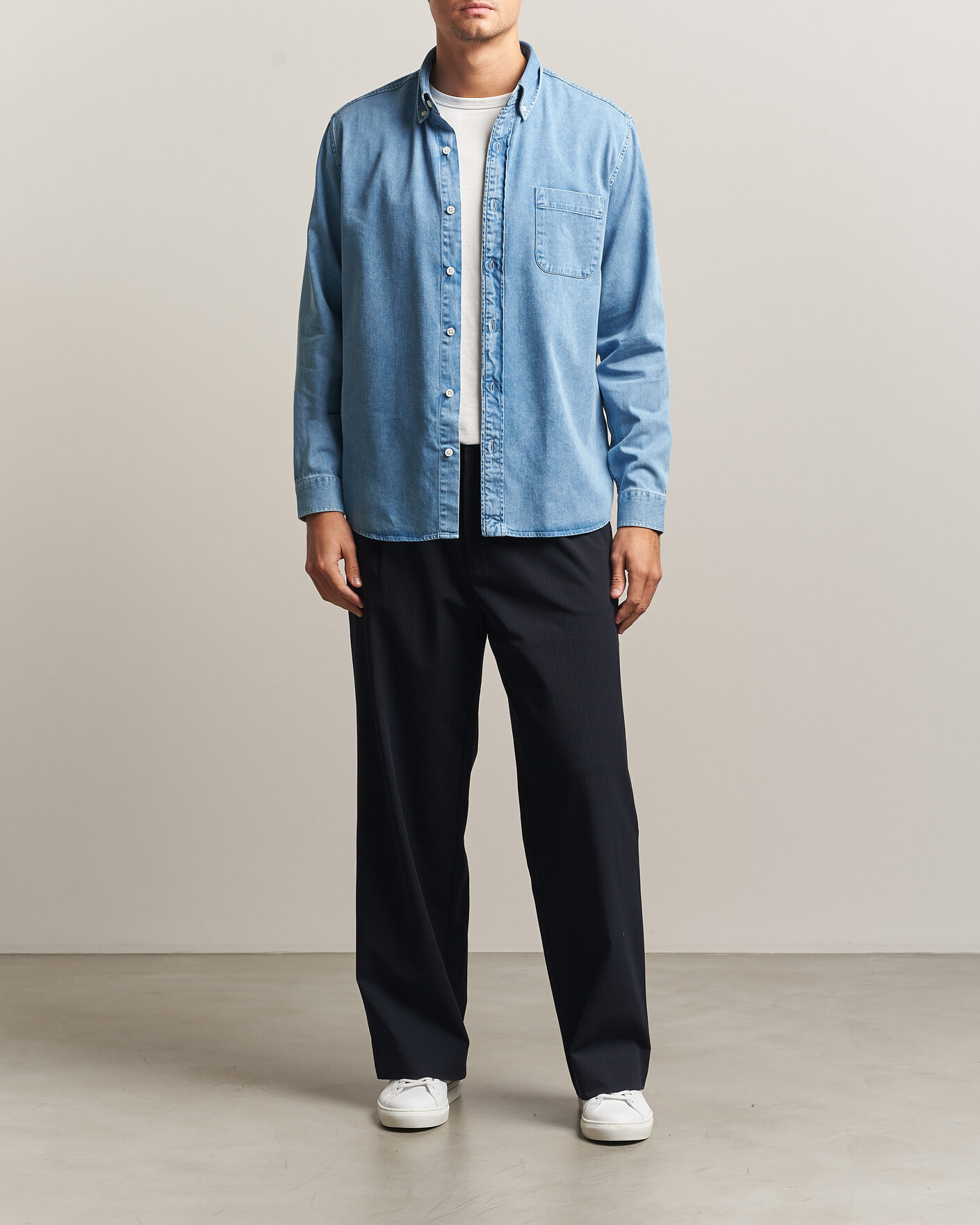 Mies | Kauluspaidat | A Day's March | Original Button Down Denim Shirt Light Blue