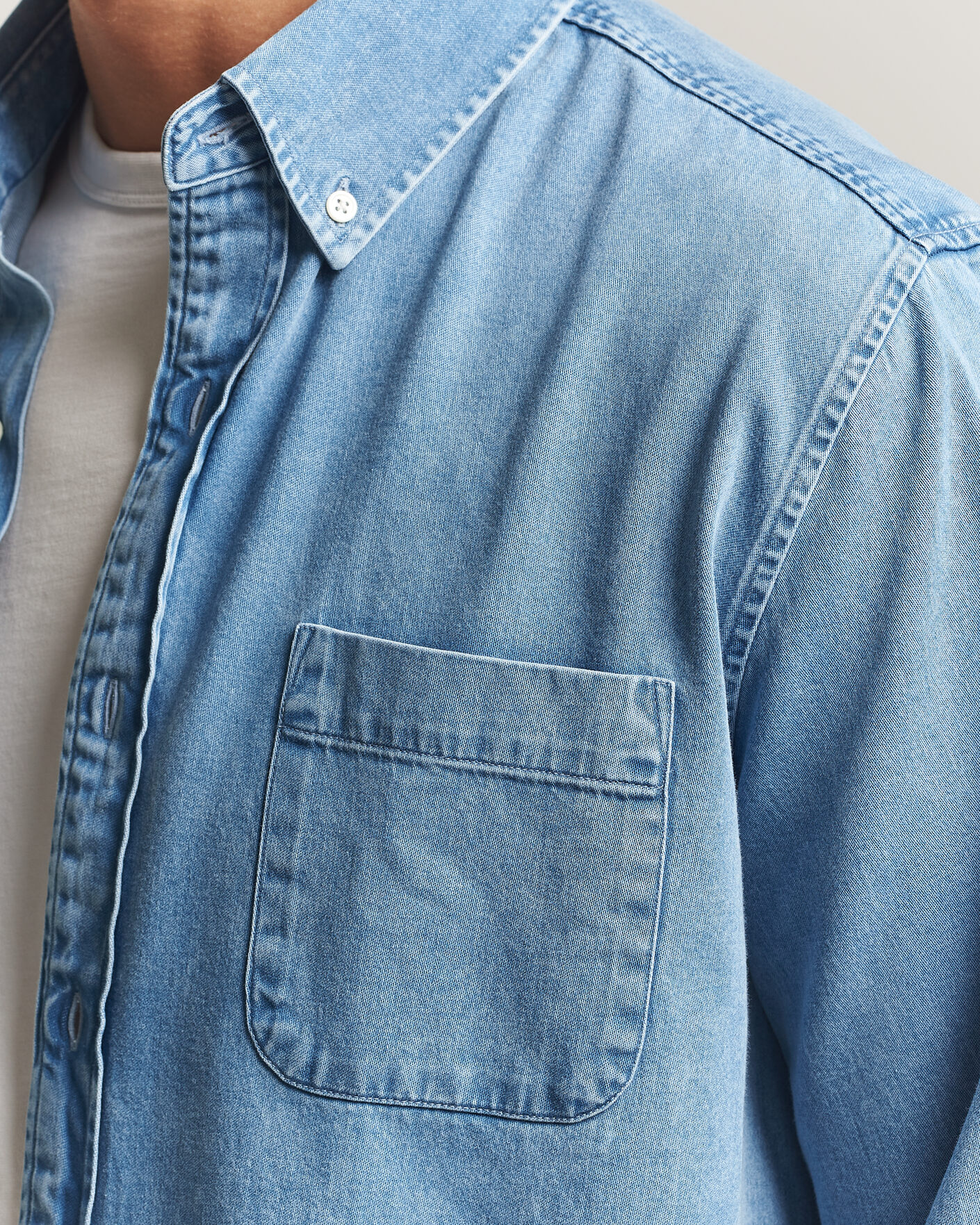 Mies | Kauluspaidat | A Day's March | Original Button Down Denim Shirt Light Blue