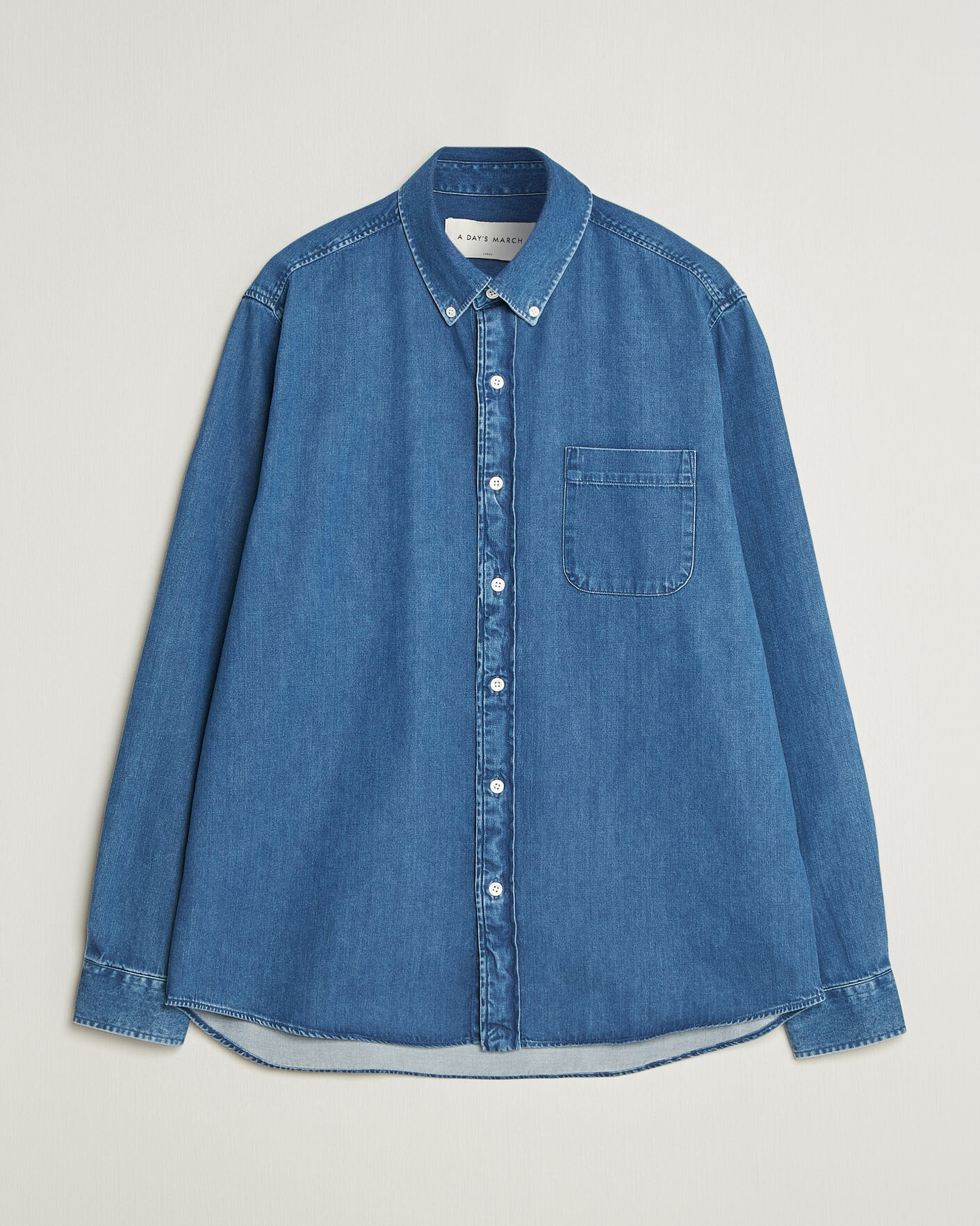Mies | Kauluspaidat | A Day's March | Original Button Down Denim Shirt Mid Blue