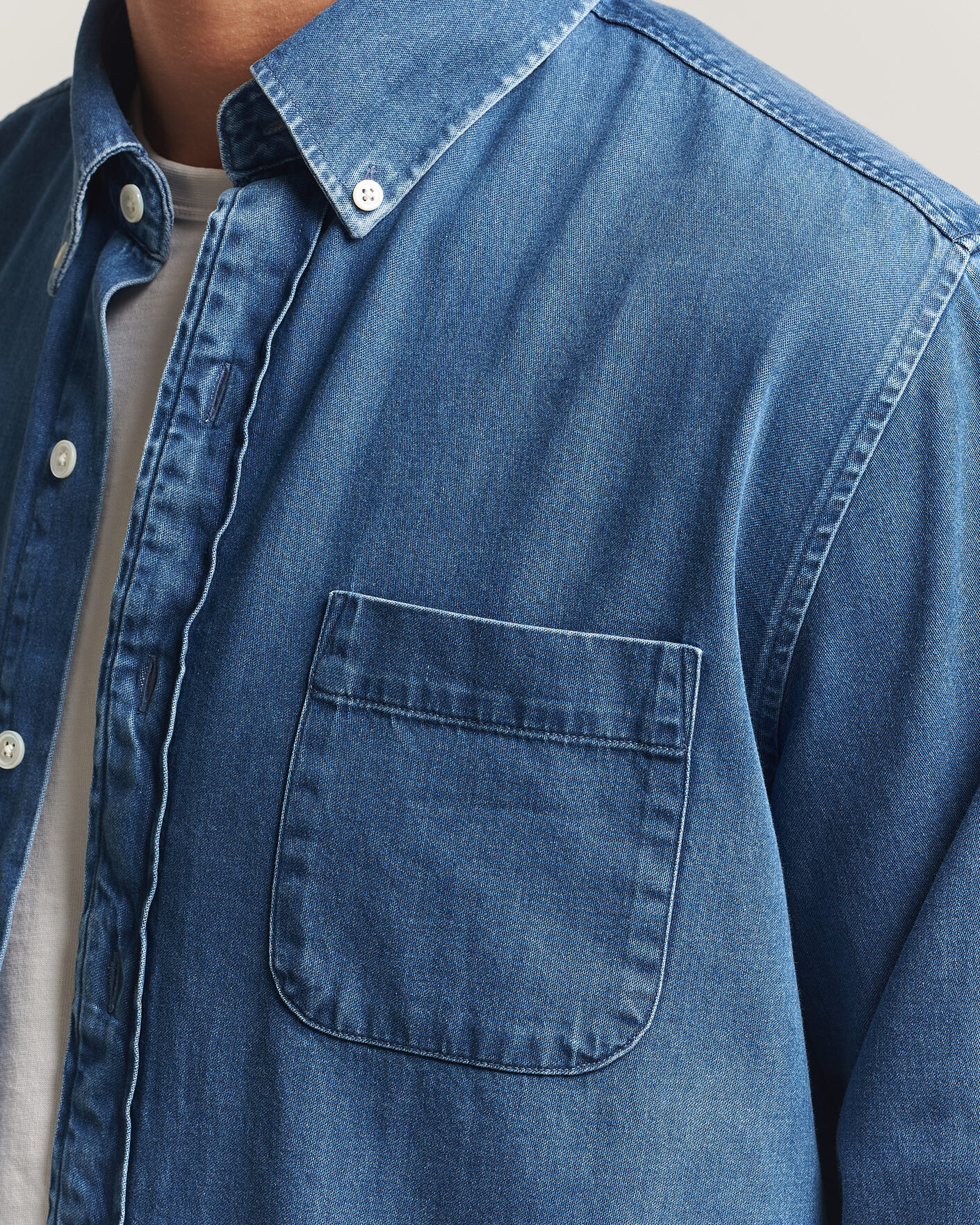 Mies | Kauluspaidat | A Day's March | Original Button Down Denim Shirt Mid Blue