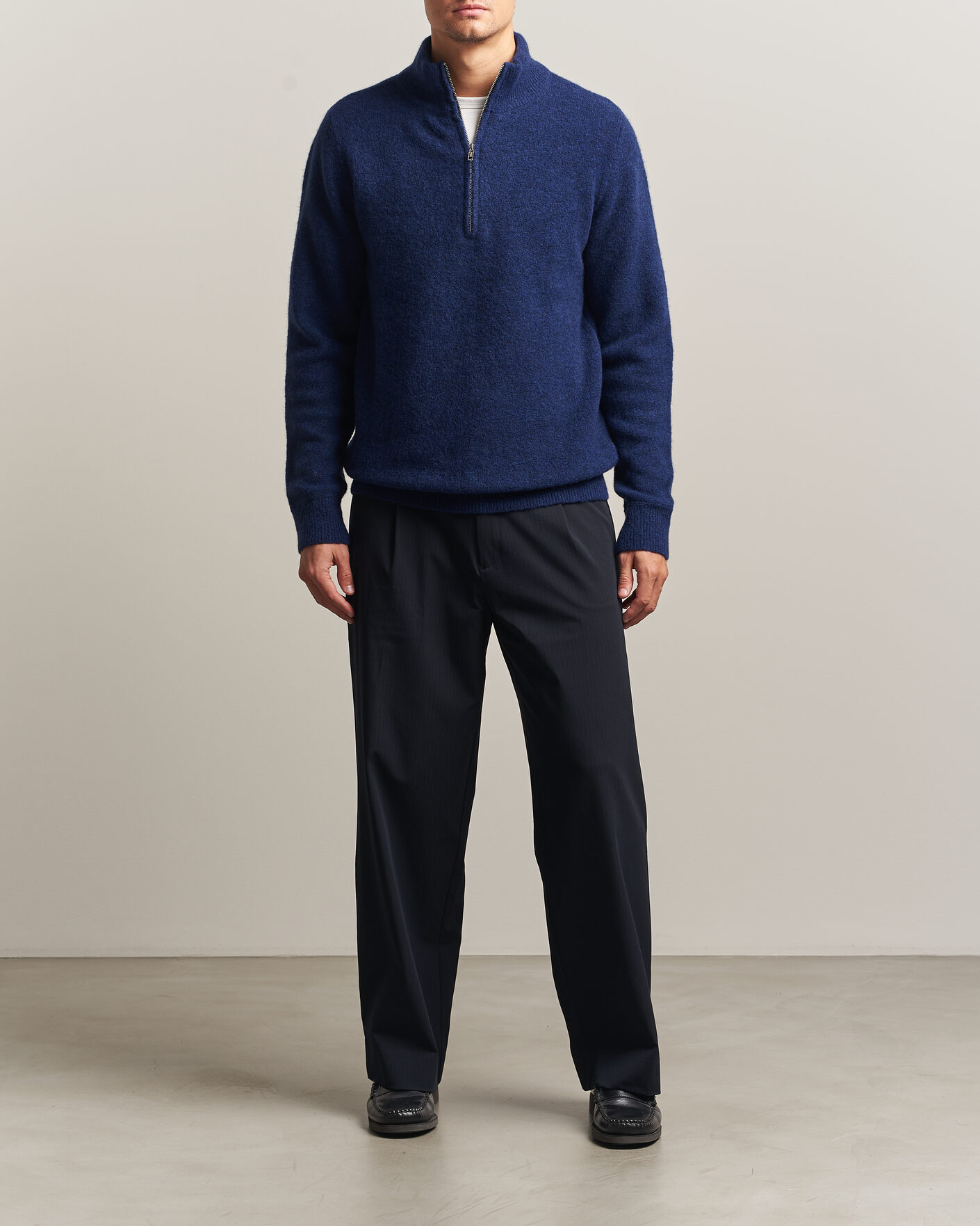 Mies | Puserot | Filippa K | Andrew Yak Knitted Half Zip Deep Blue