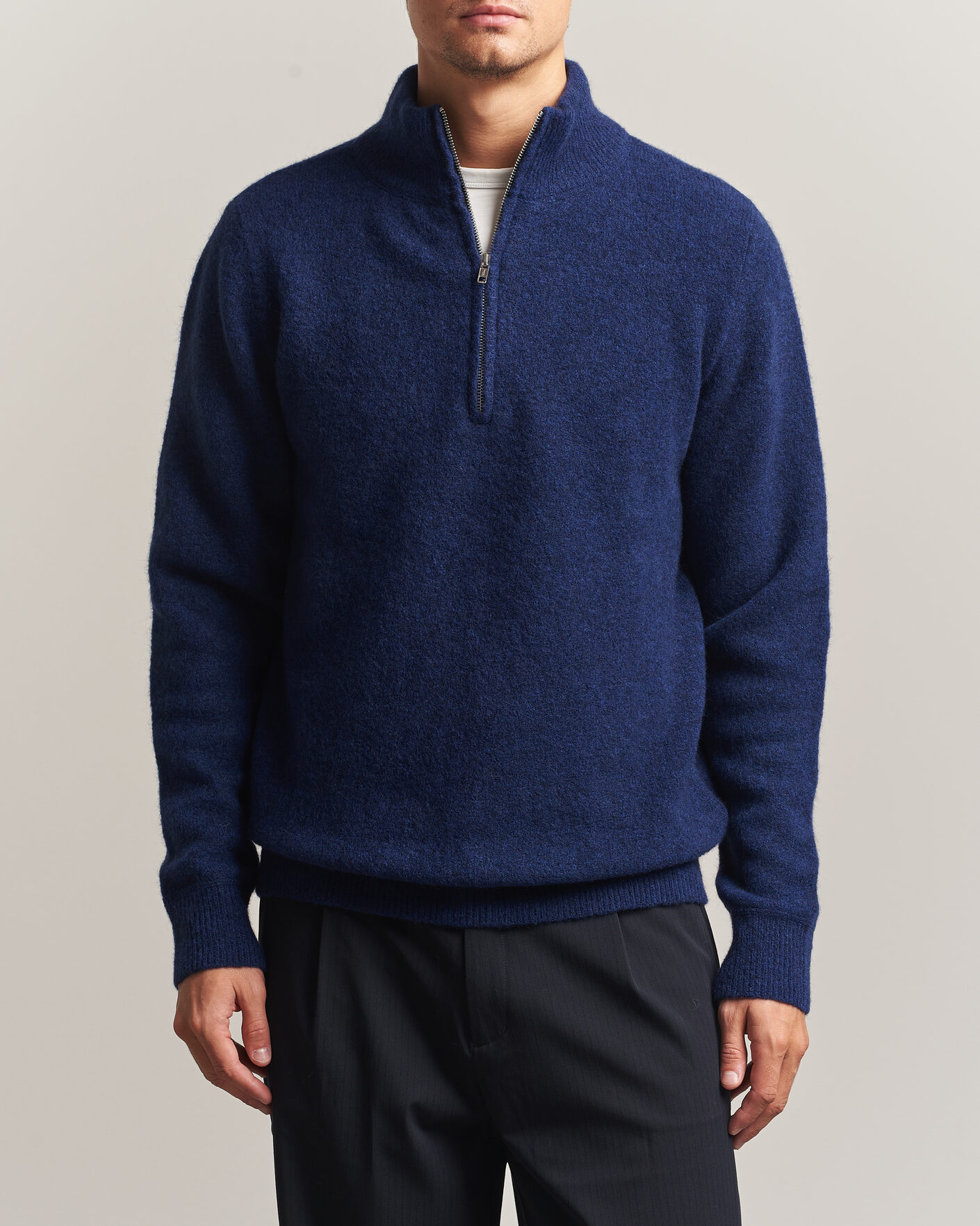 Mies | Puserot | Filippa K | Andrew Yak Knitted Half Zip Deep Blue