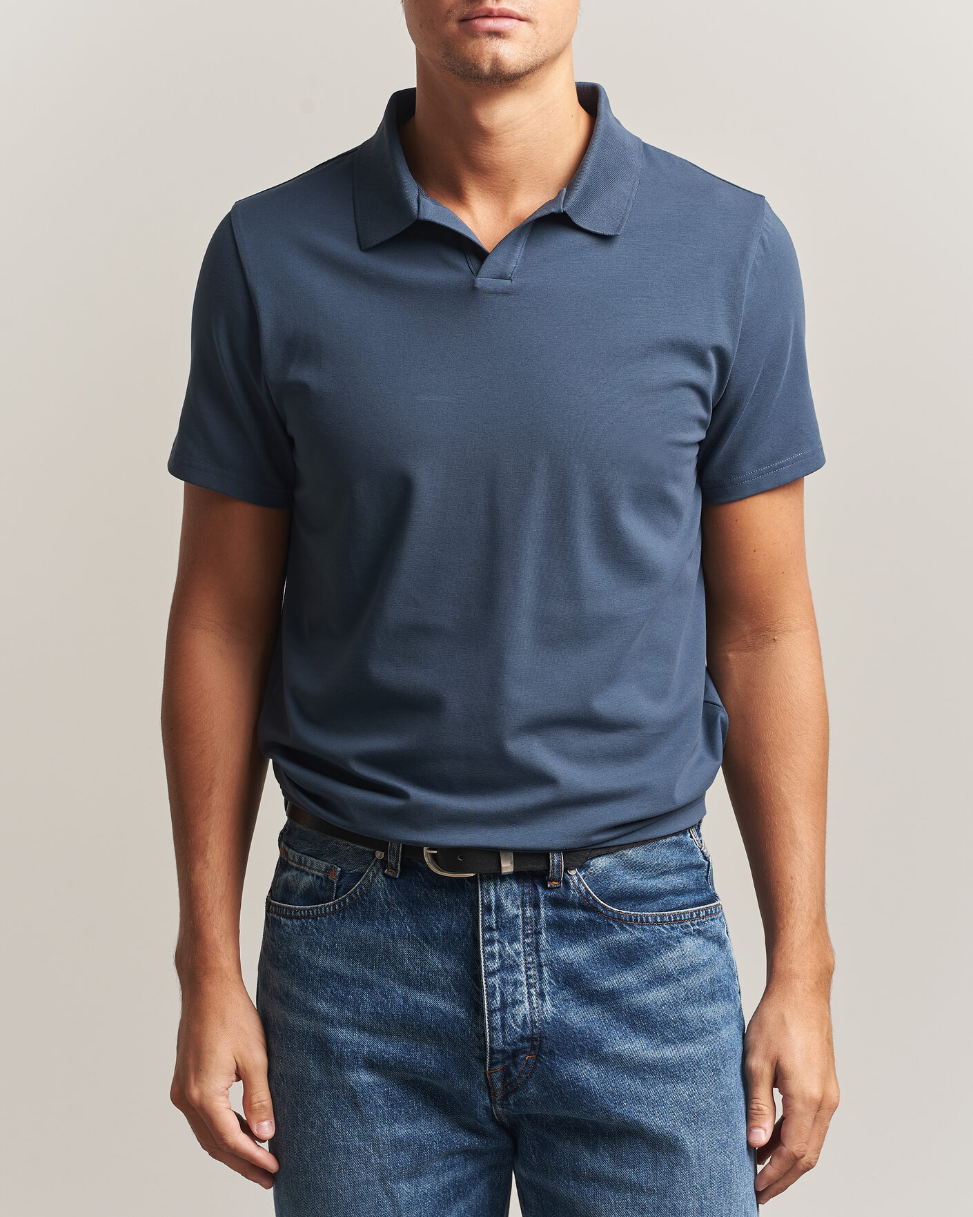 Mies | Pikeet | Filippa K | Soft Lycra Polo T-Shirt Stone Blue