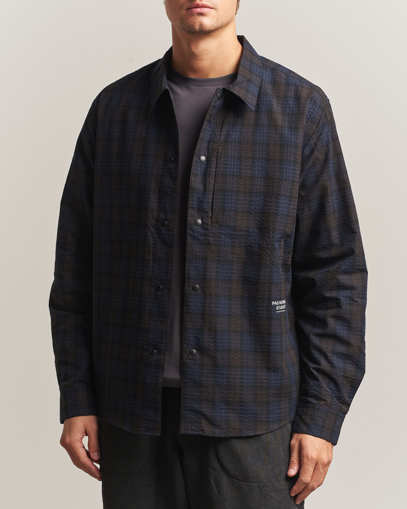 Mies | Kauluspaidat | Pas Normal Studios | Off-Race Seersucker Shirt Dark Navy