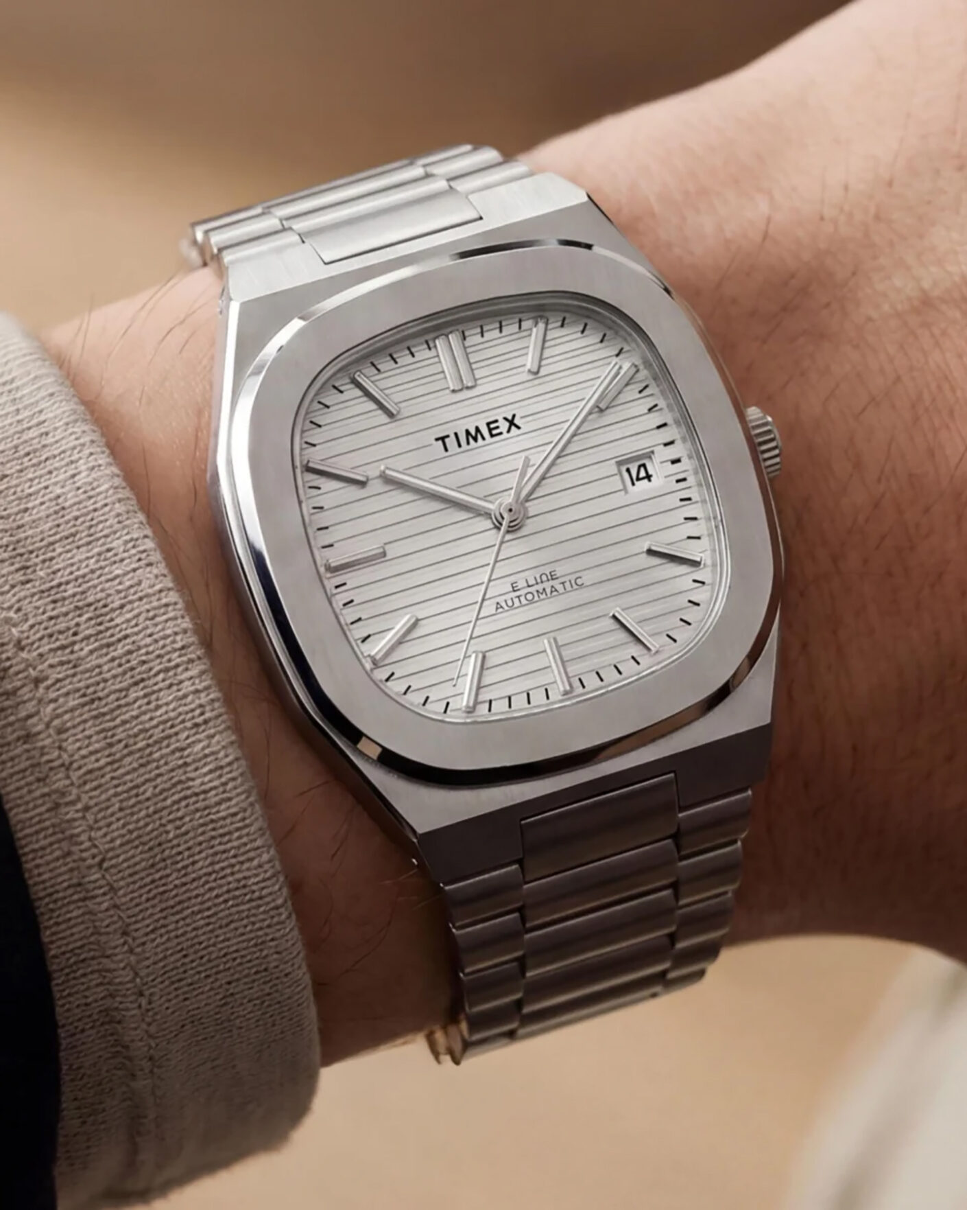 Mies | Timex Automatic E Line Stainless Steel 38mm Silver Dial | Timex | Automatic E Line Stainless Steel 38mm Silver Dial