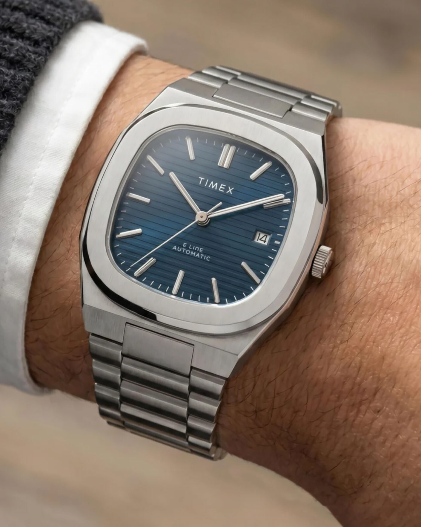 Mies | Timex Automatic E Line Stainless Steel 38mm Dark Blue Dial | Timex | Automatic E Line Stainless Steel 38mm Dark Blue Dial
