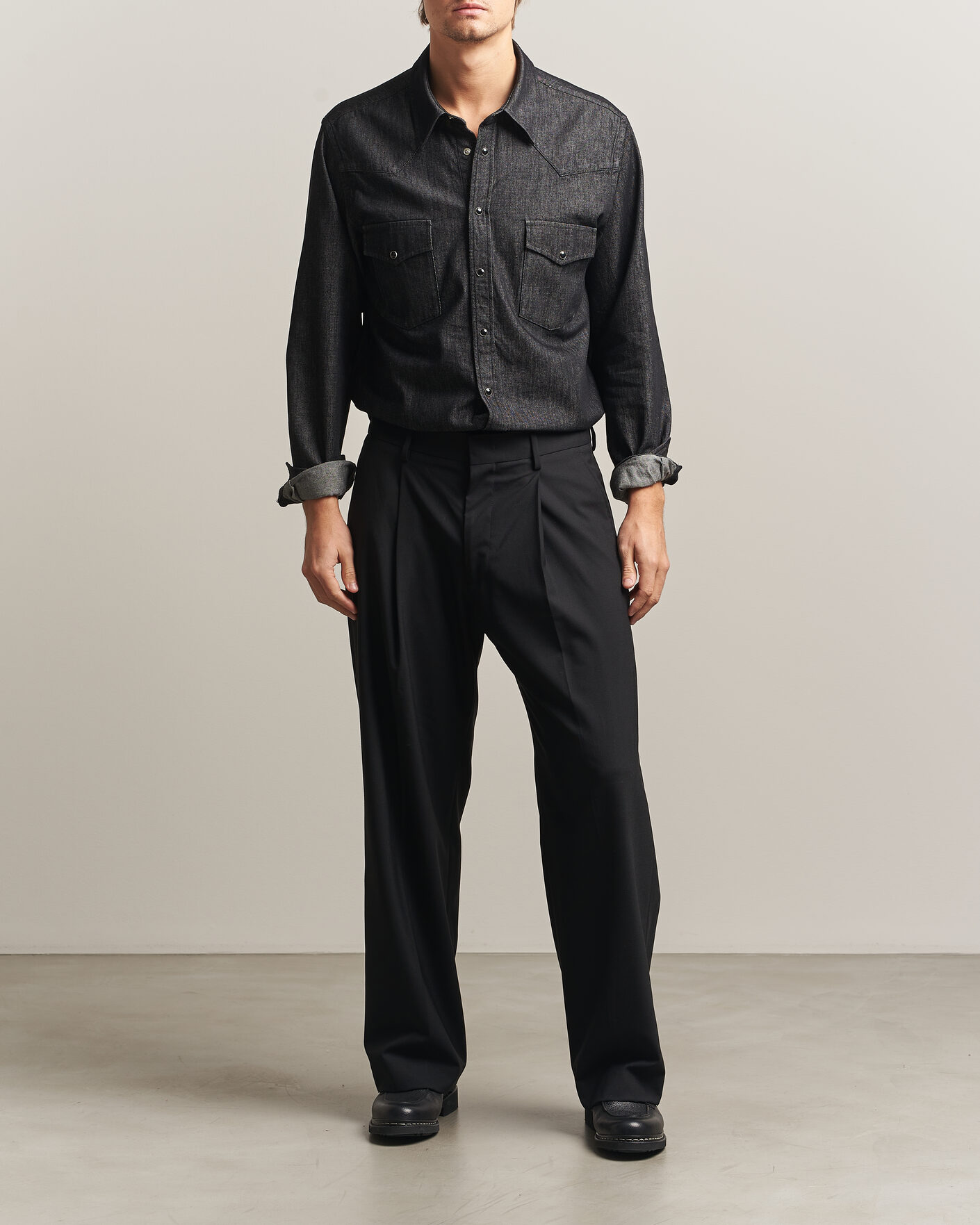 Mies | Kauluspaidat | Oscar Jacobson | Straight Fit Western Shirt Dark Grey