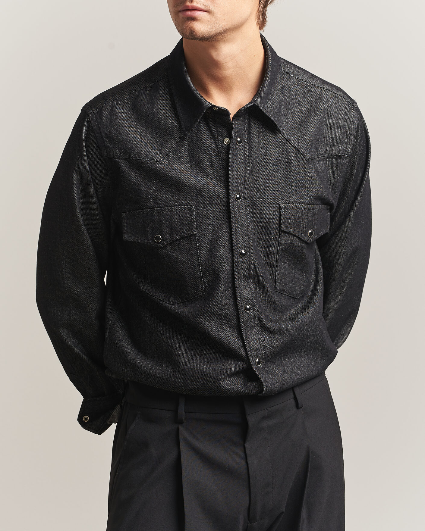 Mies | Kauluspaidat | Oscar Jacobson | Straight Fit Western Shirt Dark Grey