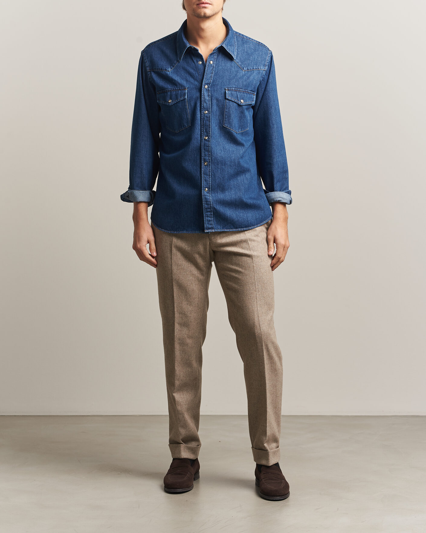 Mies | Kauluspaidat | Oscar Jacobson | Straight Fit Western Shirt Blue