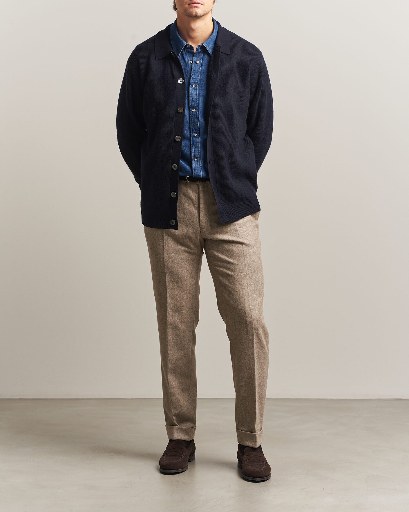 Mies | Puserot | Oscar Jacobson | Federico Wool/Cashmere Cardigan Navy