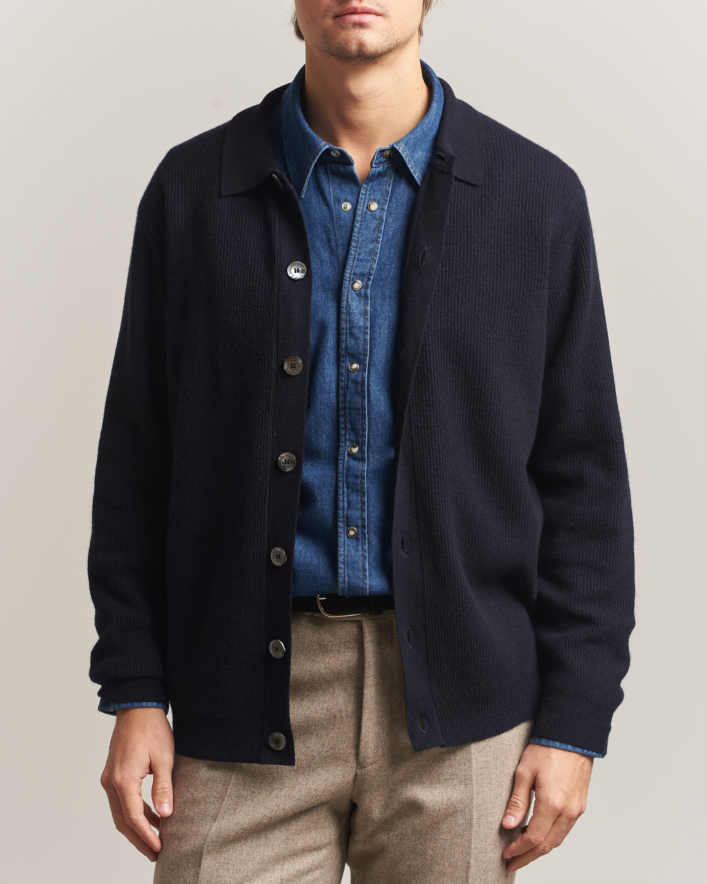 Mies | Puserot | Oscar Jacobson | Federico Wool/Cashmere Cardigan Navy