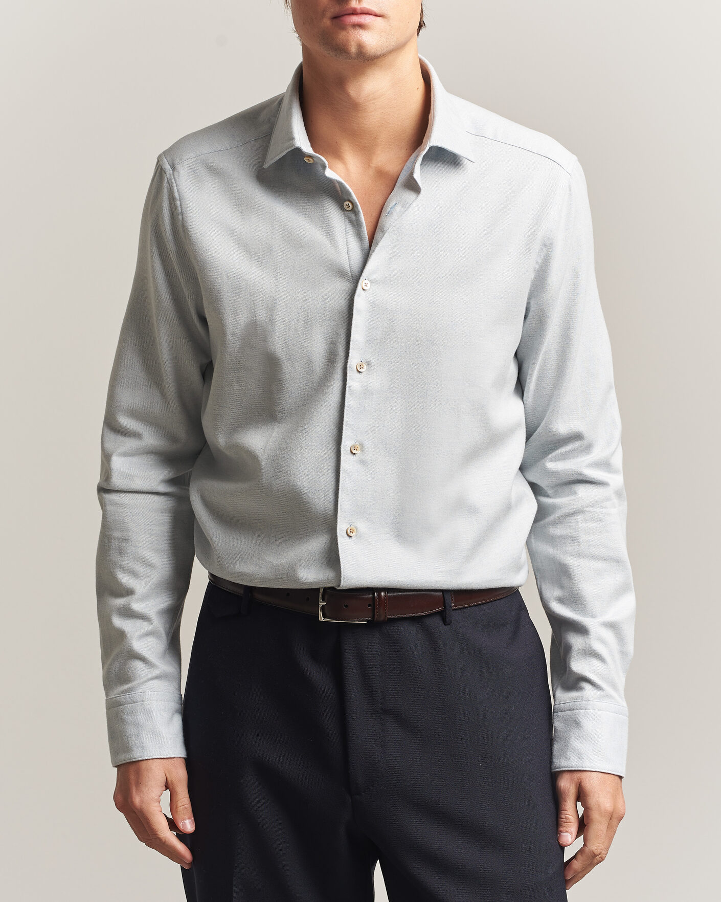 Mies | Kauluspaidat | Stenströms | Slimline Flannel Shirt Light Blue