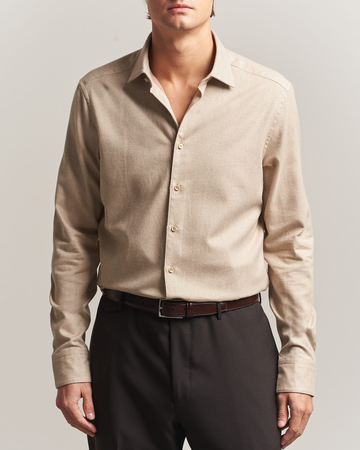 Mies | Kauluspaidat | Stenströms | Slimline Flannel Shirt Beige
