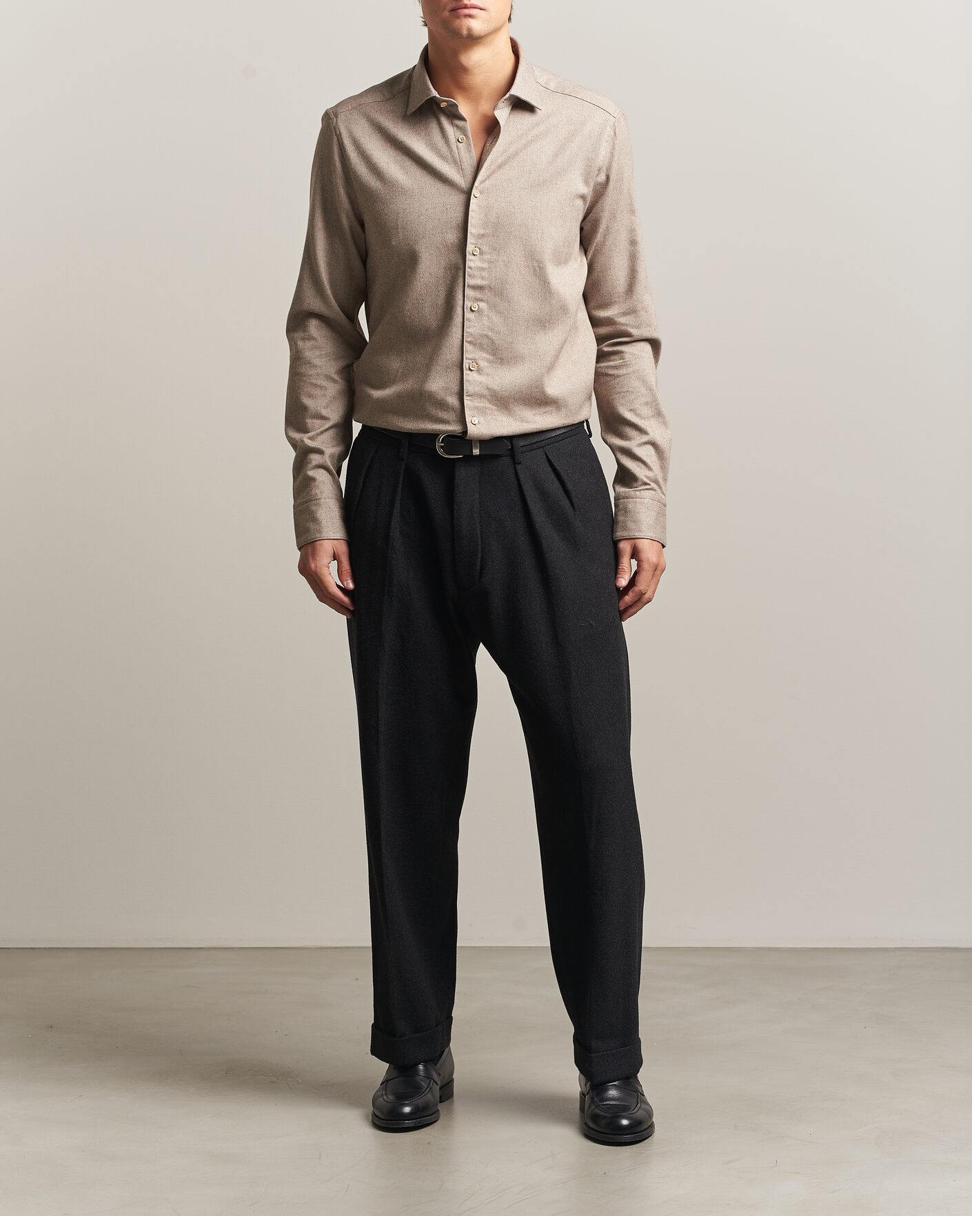 Mies | Kauluspaidat | Stenströms | Slimline Flannel Shirt Light Brown