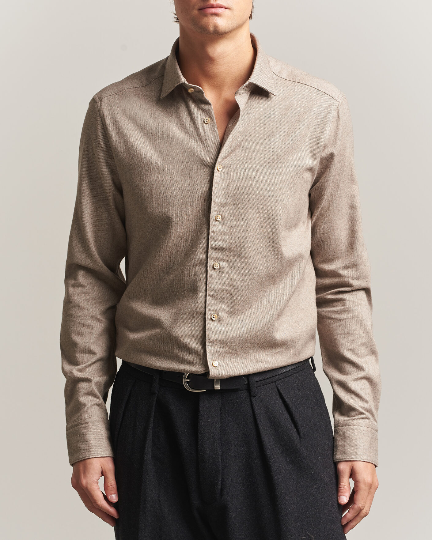 Mies | Kauluspaidat | Stenströms | Slimline Flannel Shirt Light Brown