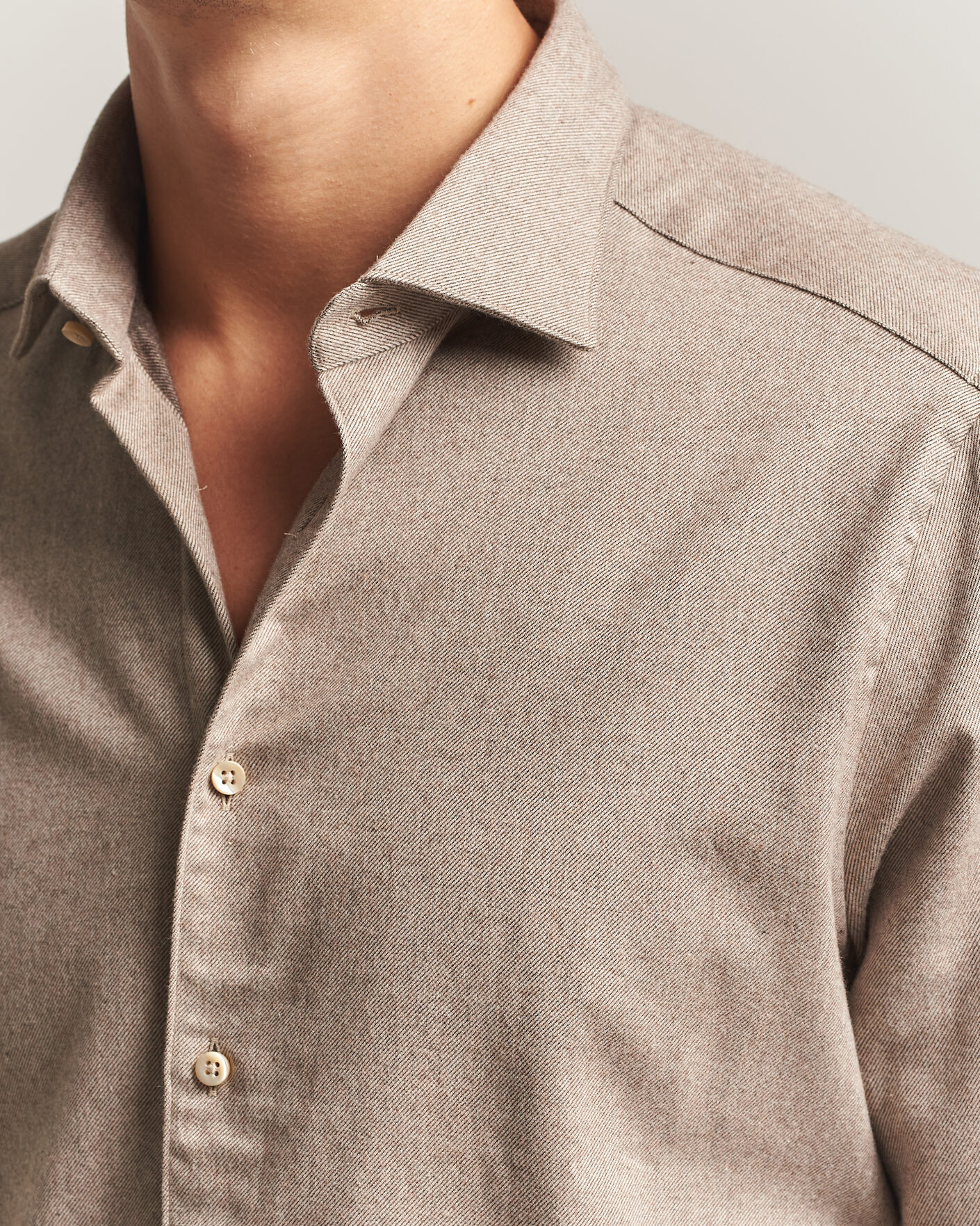 Mies | Kauluspaidat | Stenströms | Slimline Flannel Shirt Light Brown