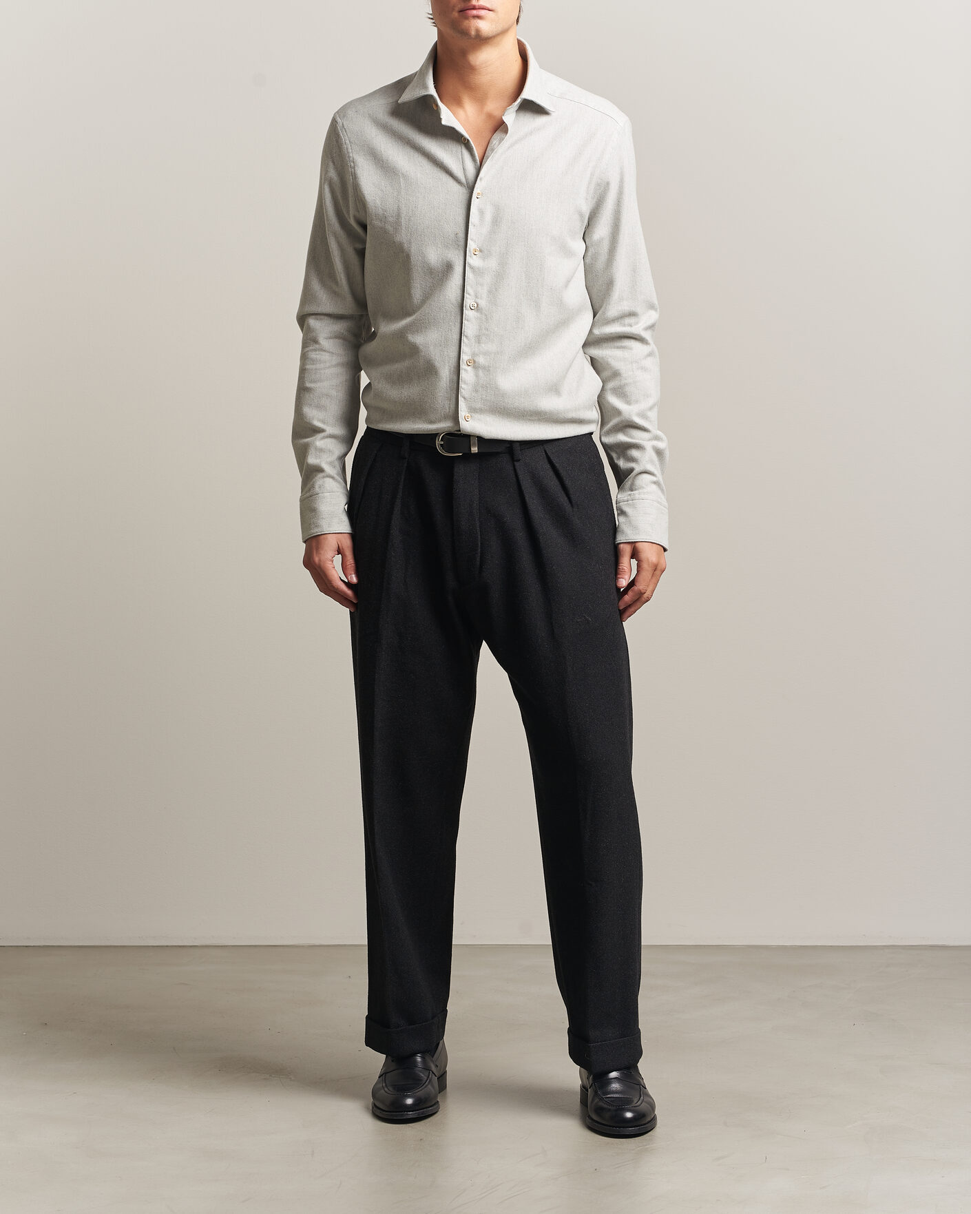 Mies | Kauluspaidat | Stenströms | Slimline Flannel Shirt Light Grey