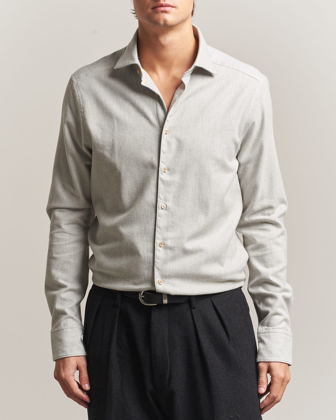 Mies | Kauluspaidat | Stenströms | Slimline Flannel Shirt Light Grey