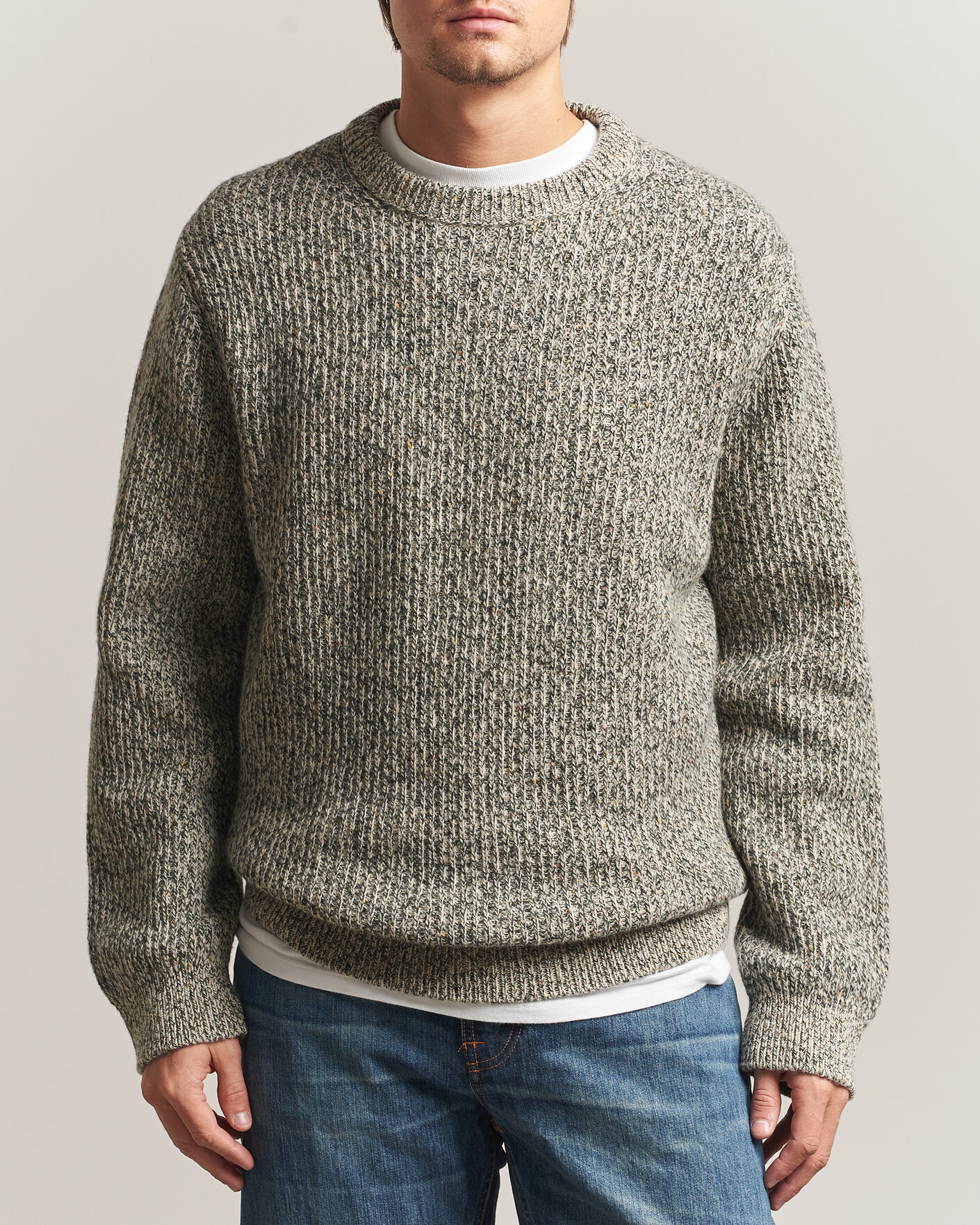 Mies | Puserot | Nudie Jeans | August Wool Rib Knitted Sweater Green Melange