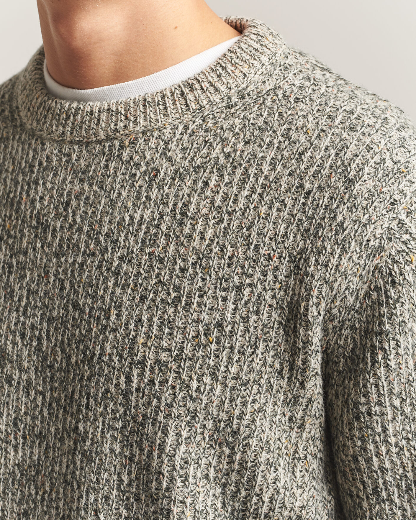 Mies | Puserot | Nudie Jeans | August Wool Rib Knitted Sweater Green Melange