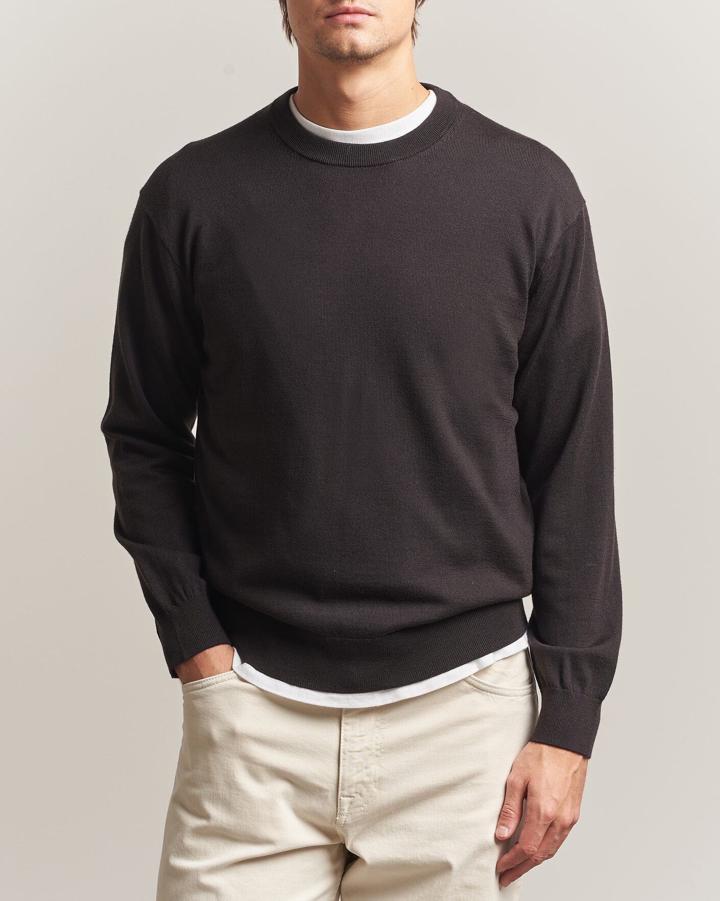 Mies | Puserot | NN07 | Nate Wool Knitted Crew Neck Deep Truffle
