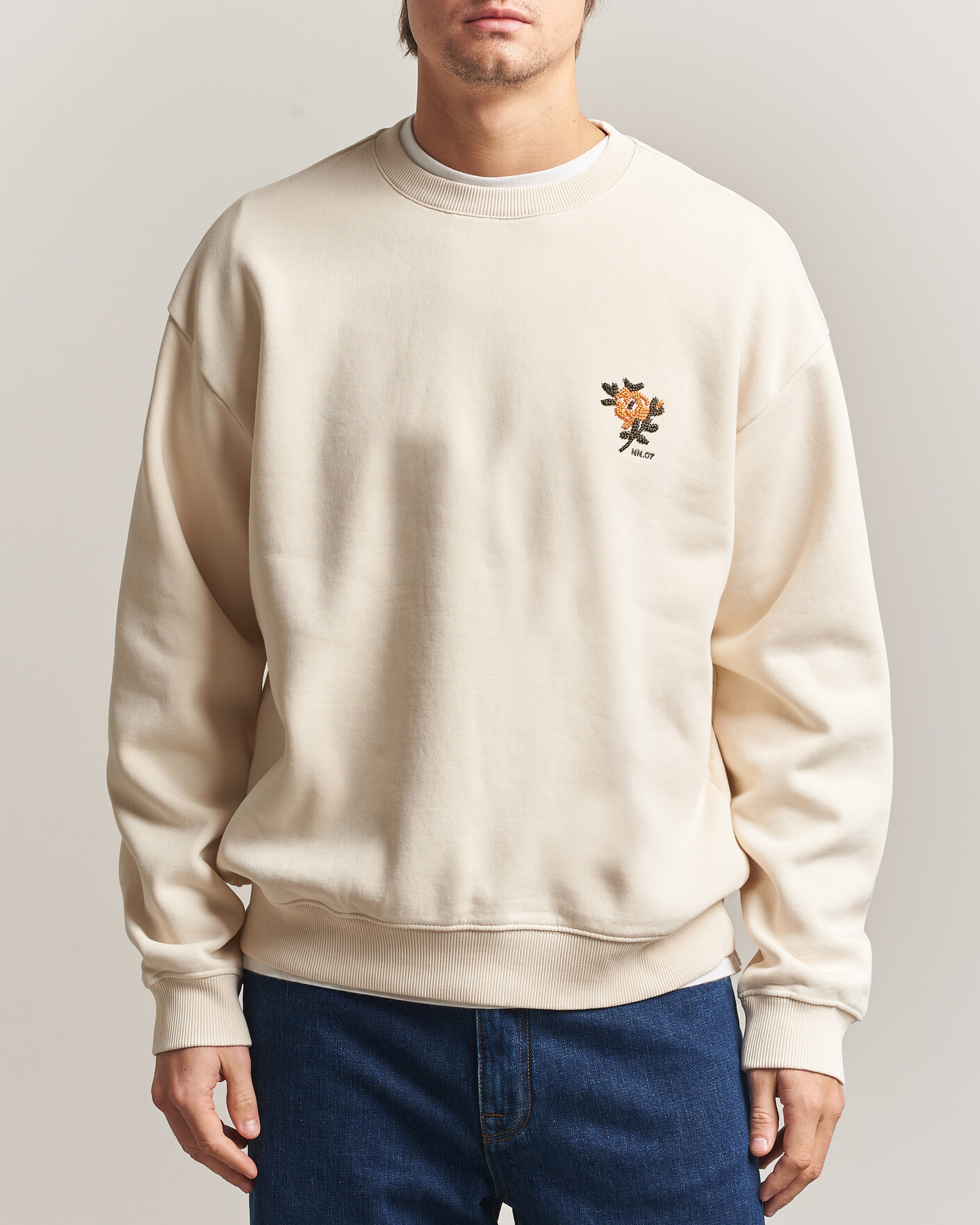 Mies | Puserot | NN07 | David Embroidered Sweatshirt Ivory