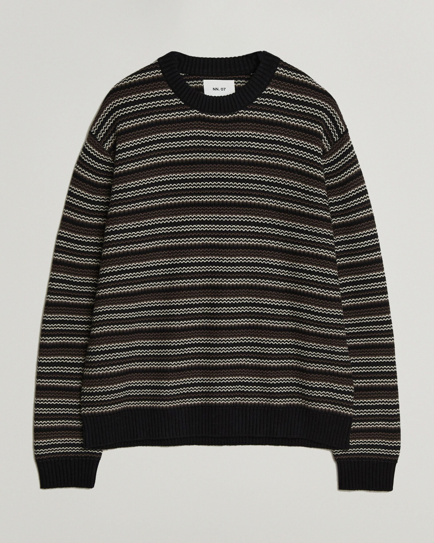 Mies | Puserot | NN07 | Russel Wool/Cotton Striped Sweater Black Multi