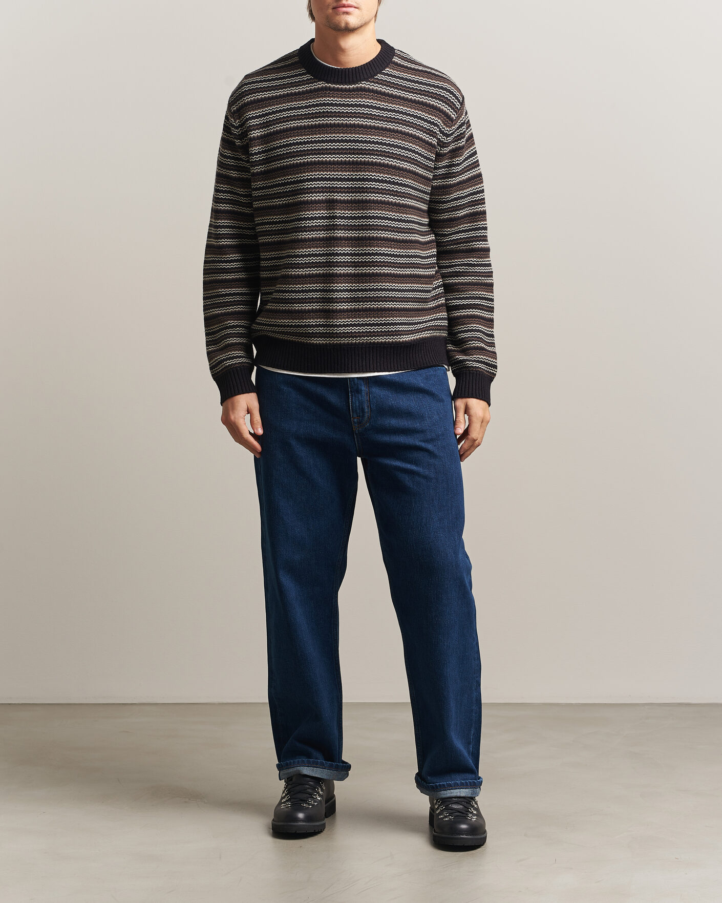 Mies | Puserot | NN07 | Russel Wool/Cotton Striped Sweater Black Multi