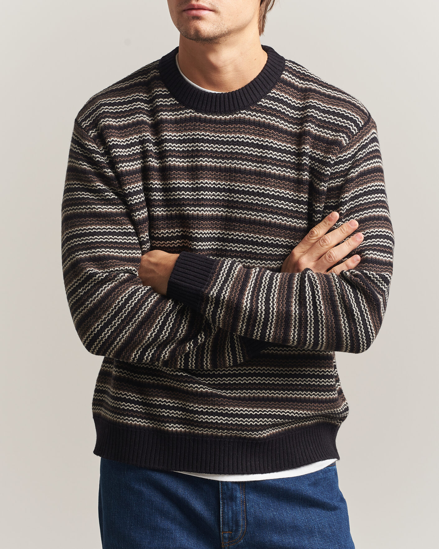 Mies | Puserot | NN07 | Russel Wool/Cotton Striped Sweater Black Multi