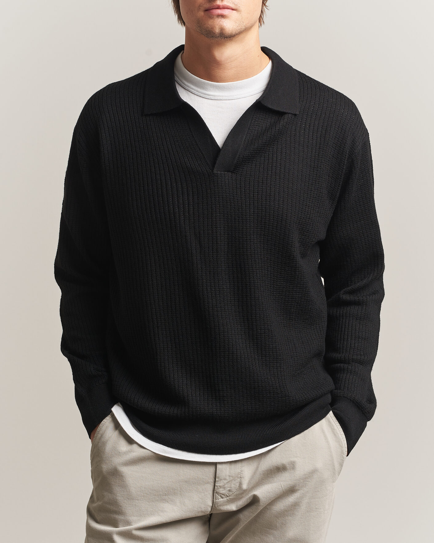 Mies | Puserot | NN07 | Nate Wool Knitted Polo Black