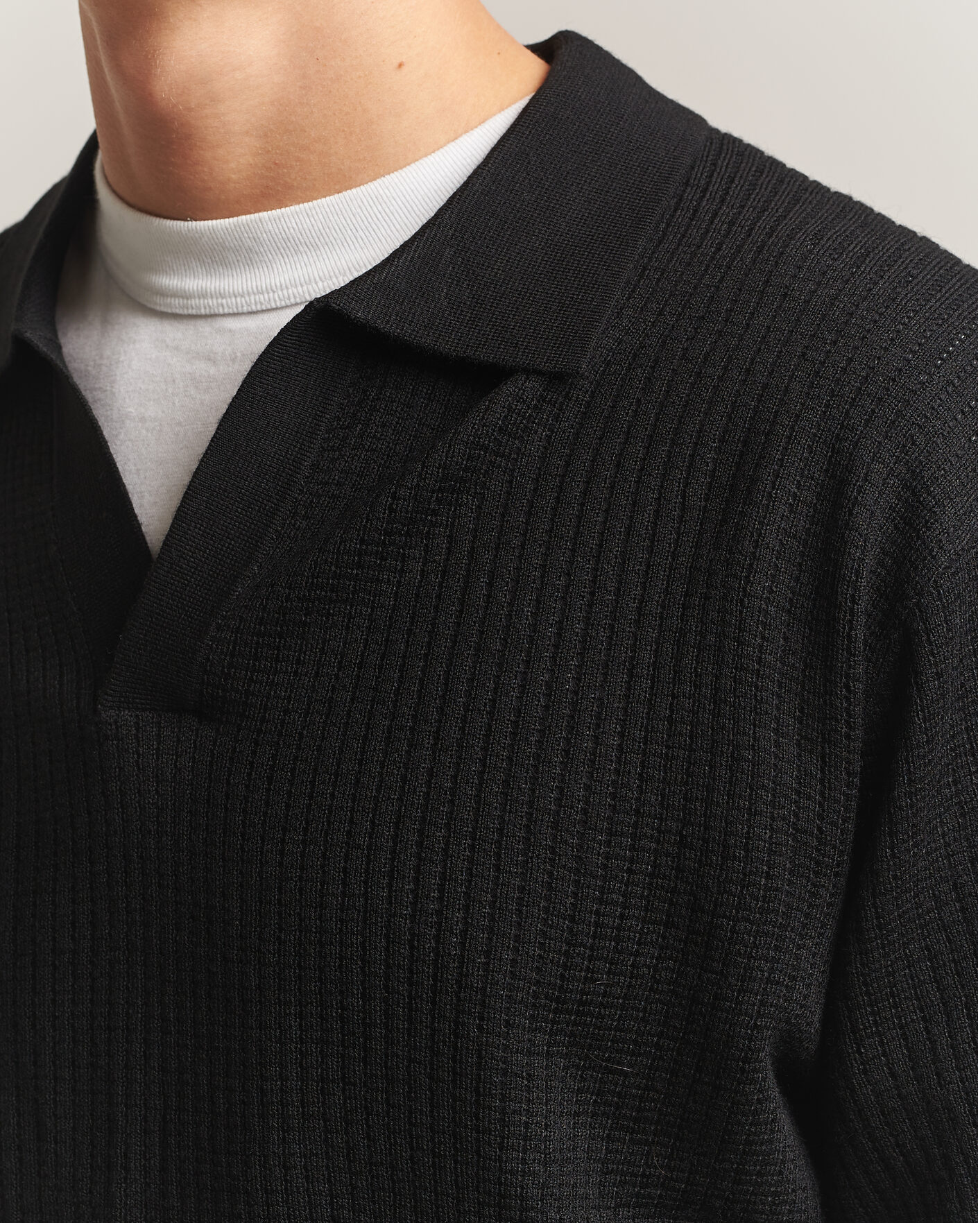 Mies | Puserot | NN07 | Nate Wool Knitted Polo Black