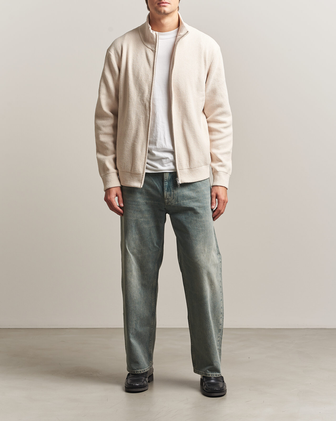 Mies | Puserot | NN07 | Danny Rib Knitted Full Zip Ivory