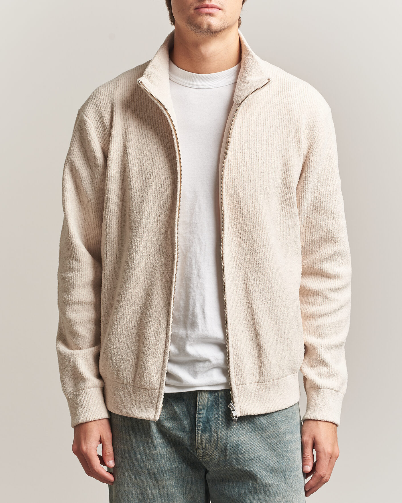Mies | Puserot | NN07 | Danny Rib Knitted Full Zip Ivory